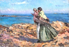 Maternity in Ibiza Spain oil on canvas painting spanish seascape