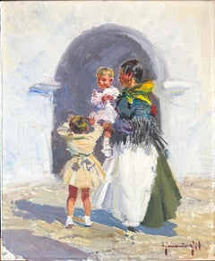 Madre e hijos Ibiza España pintura al óleo sobre lienzo