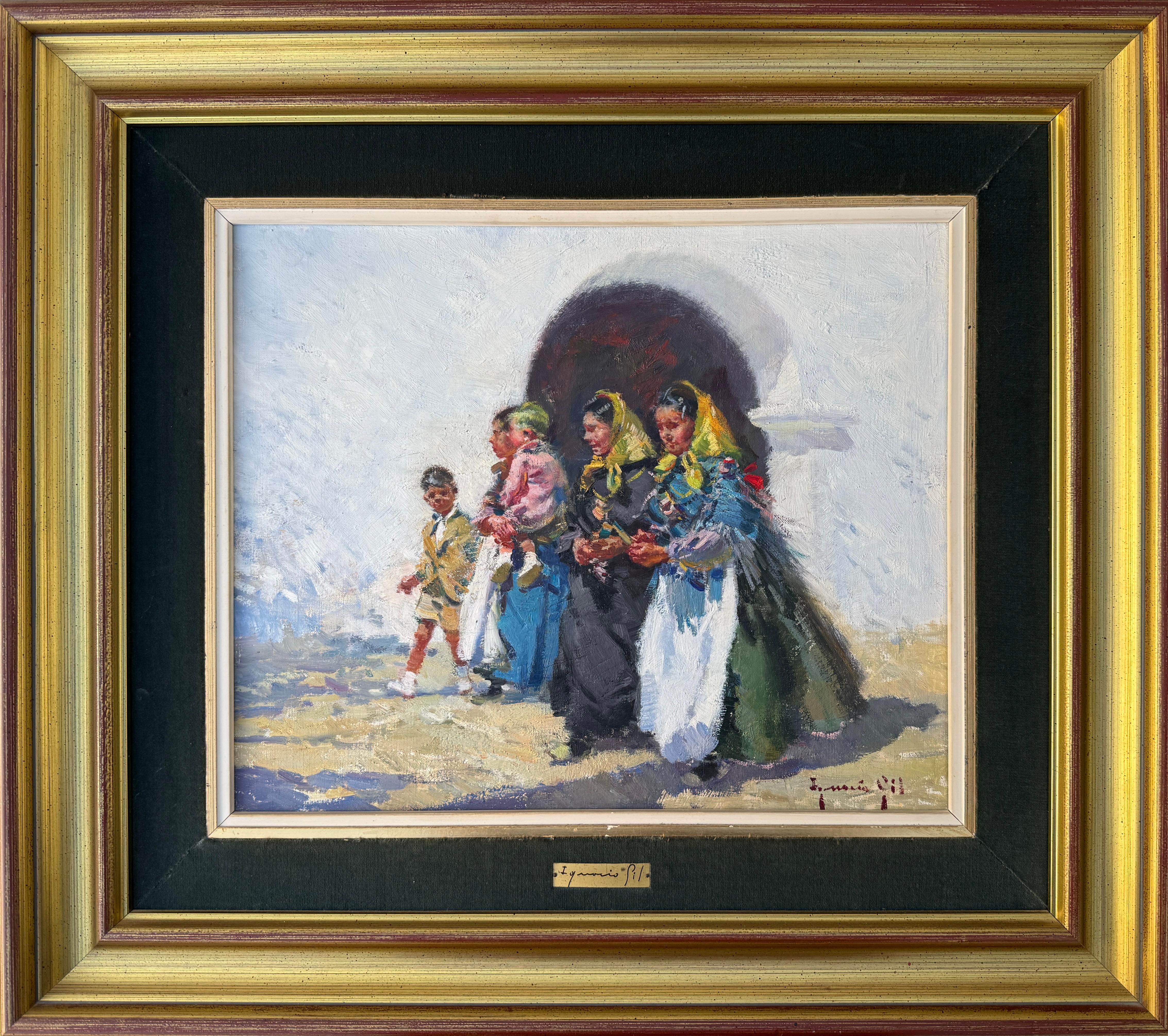 Auf dem Weg zur Messe Ibiza �Öl auf Leinwand Gemälde Spanien – Painting von Ignacio Gil Sala