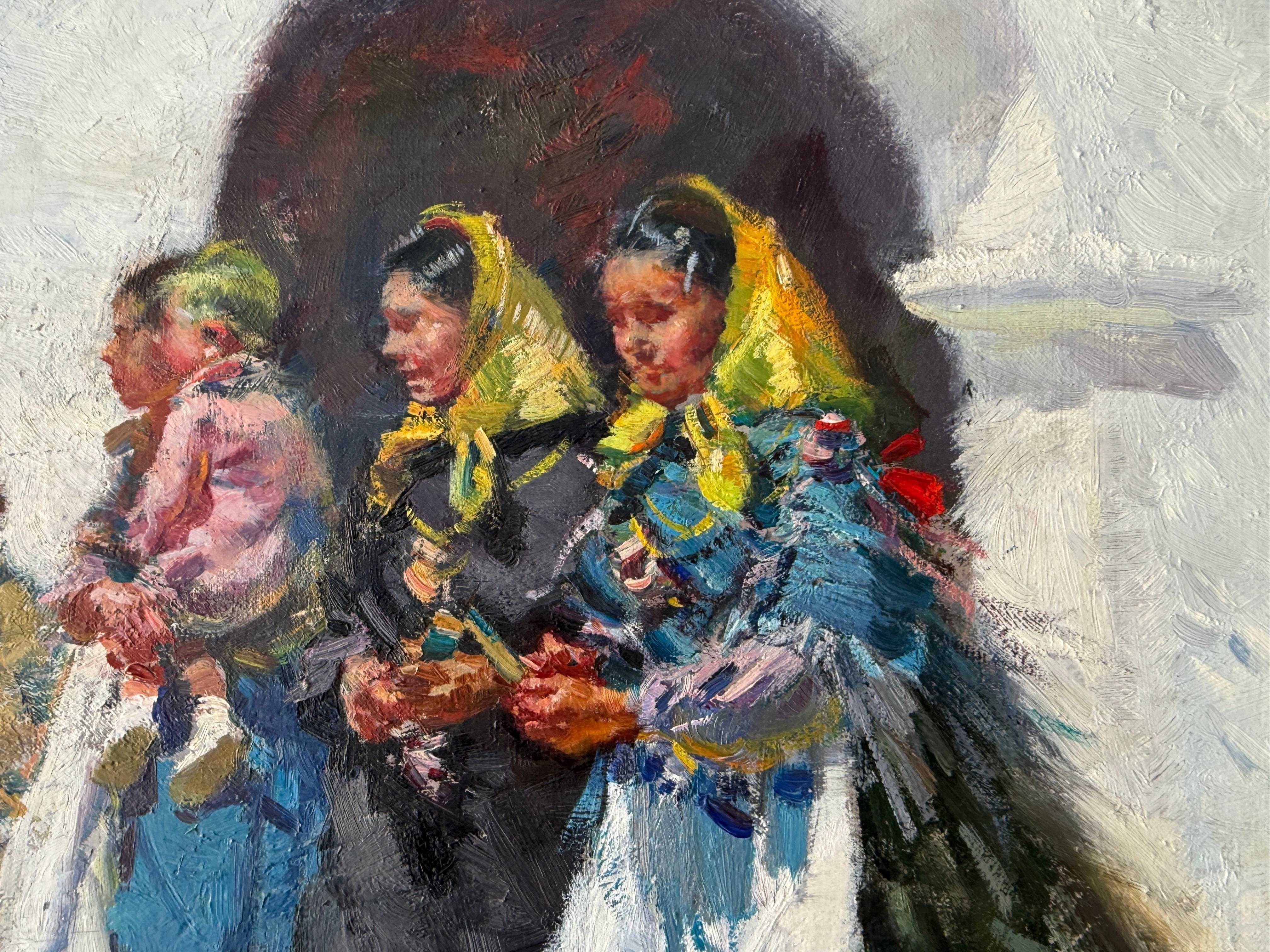 Auf dem Weg zur Messe Ibiza Öl auf Leinwand Gemälde Spanien (Grau), Figurative Painting, von Ignacio Gil Sala