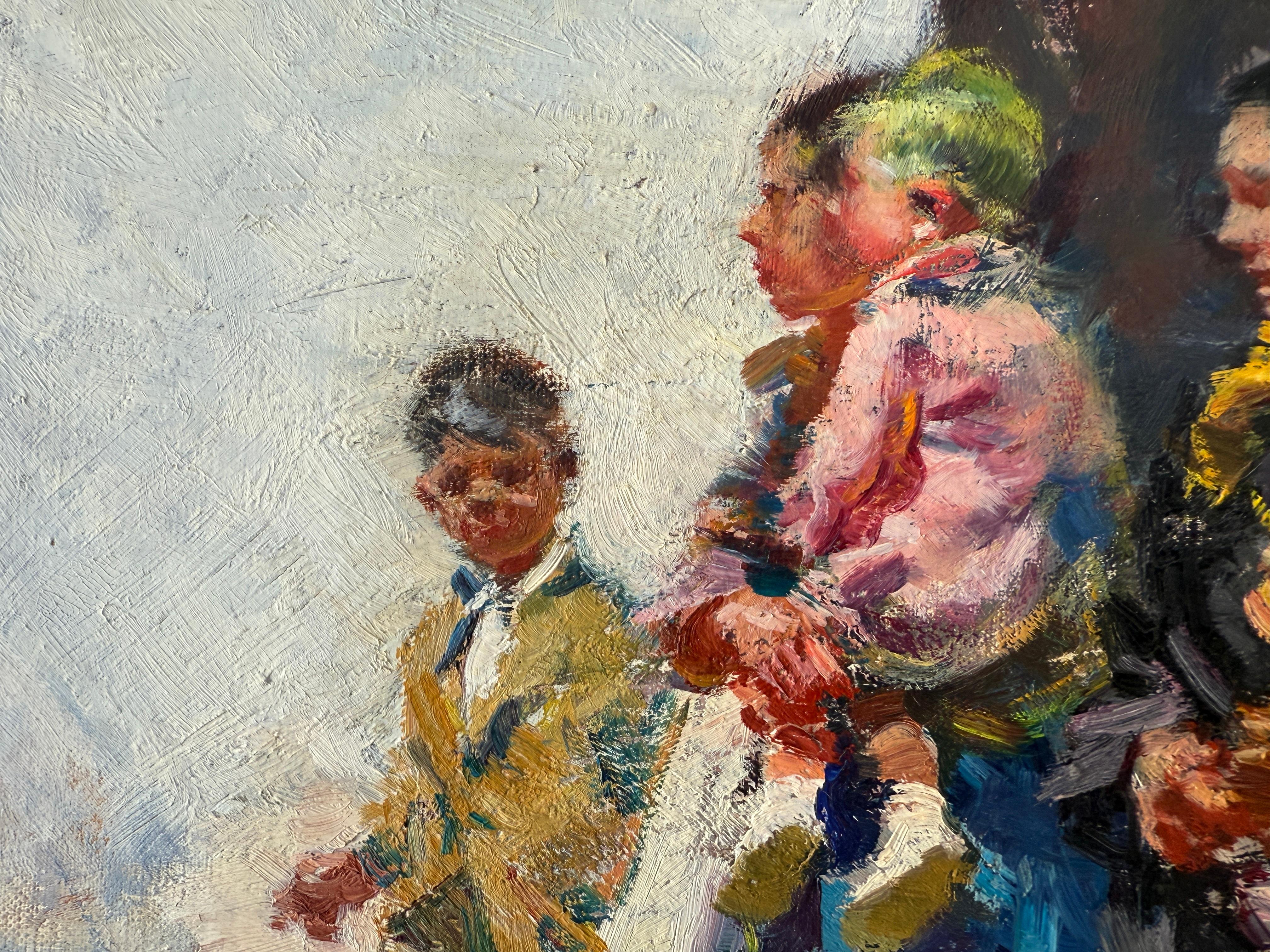 Auf dem Weg zur Messe Ibiza Öl auf Leinwand Gemälde Spanien im Angebot 1