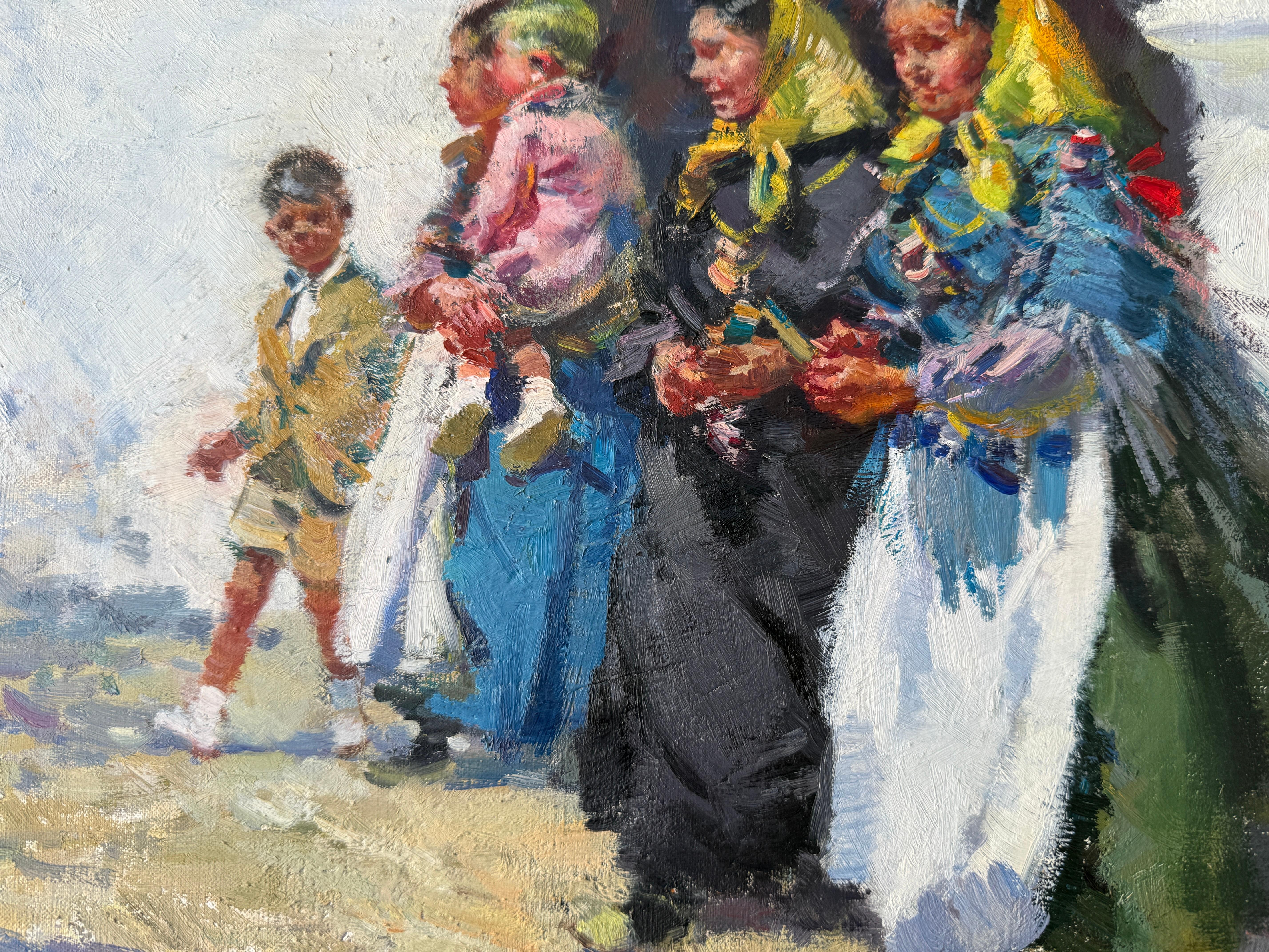 Auf dem Weg zur Messe Ibiza Öl auf Leinwand Gemälde Spanien im Angebot 2