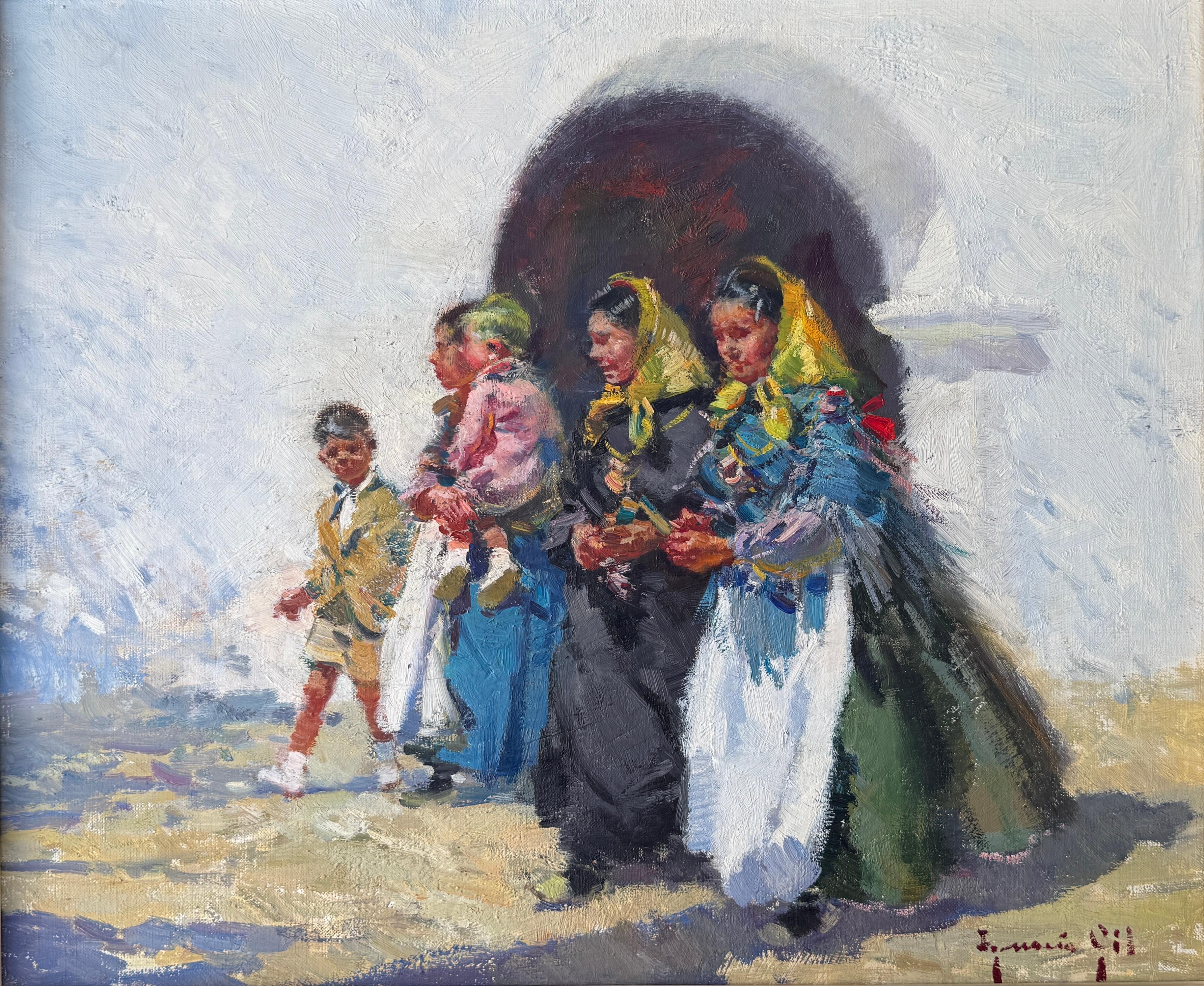 Ignacio Gil Sala Figurative Painting – Auf dem Weg zur Messe Ibiza Öl auf Leinwand Gemälde Spanien