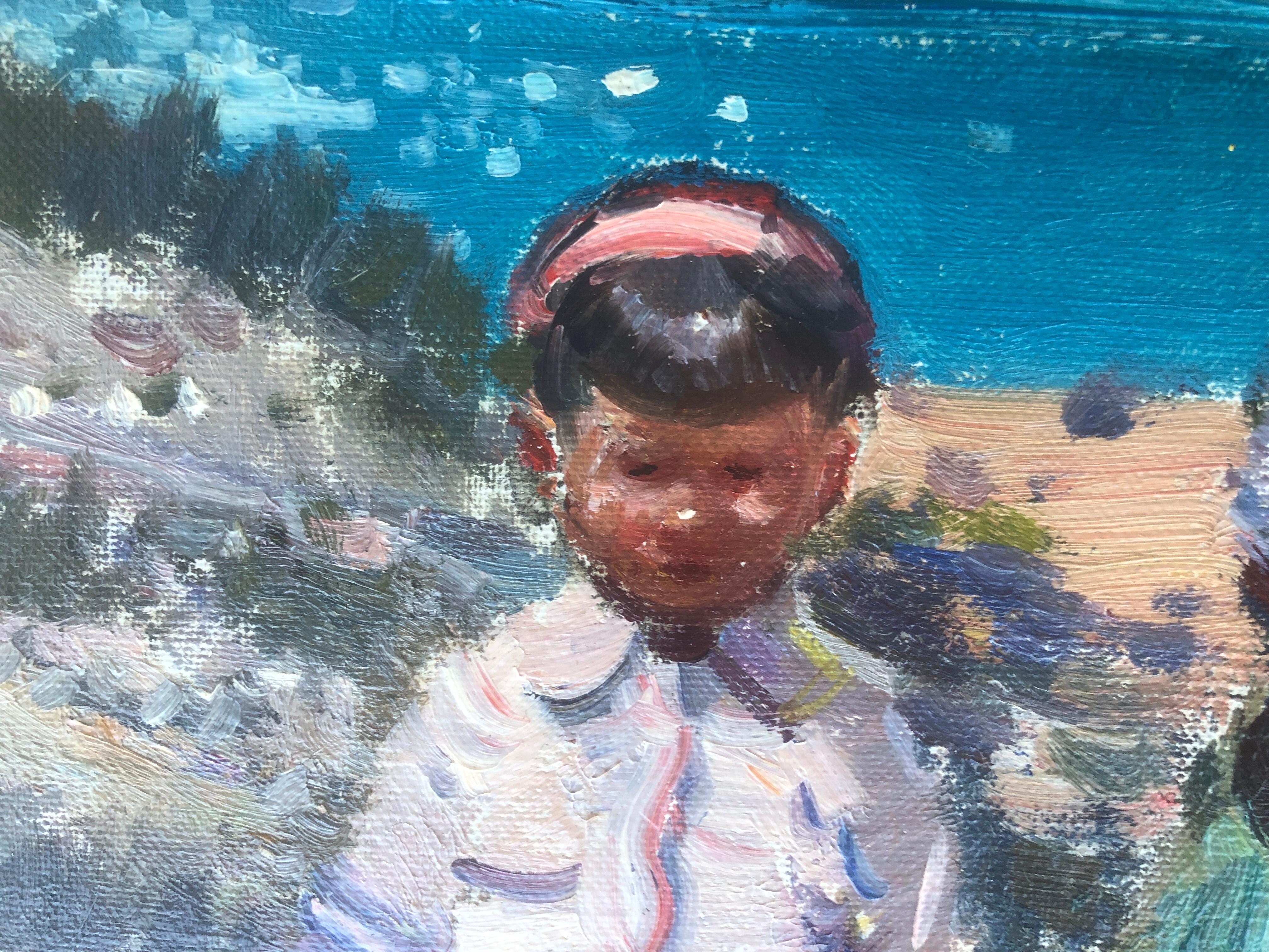 people from ibiza Spain oil on canvas painting spanish seascape - Post-Impressionist Painting by Ignacio Gil Sala