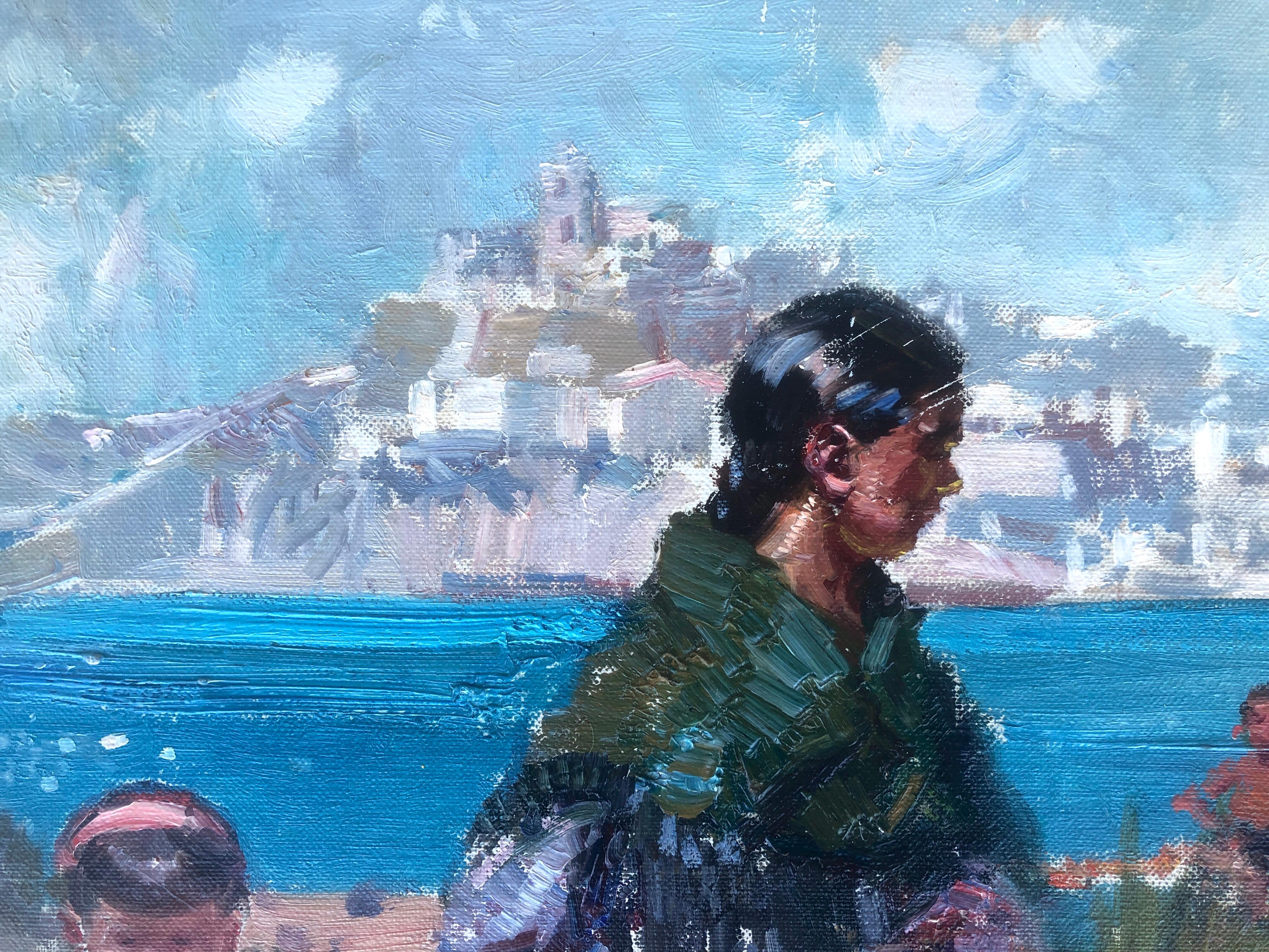 people from ibiza Spain oil on canvas painting spanish seascape For Sale 3