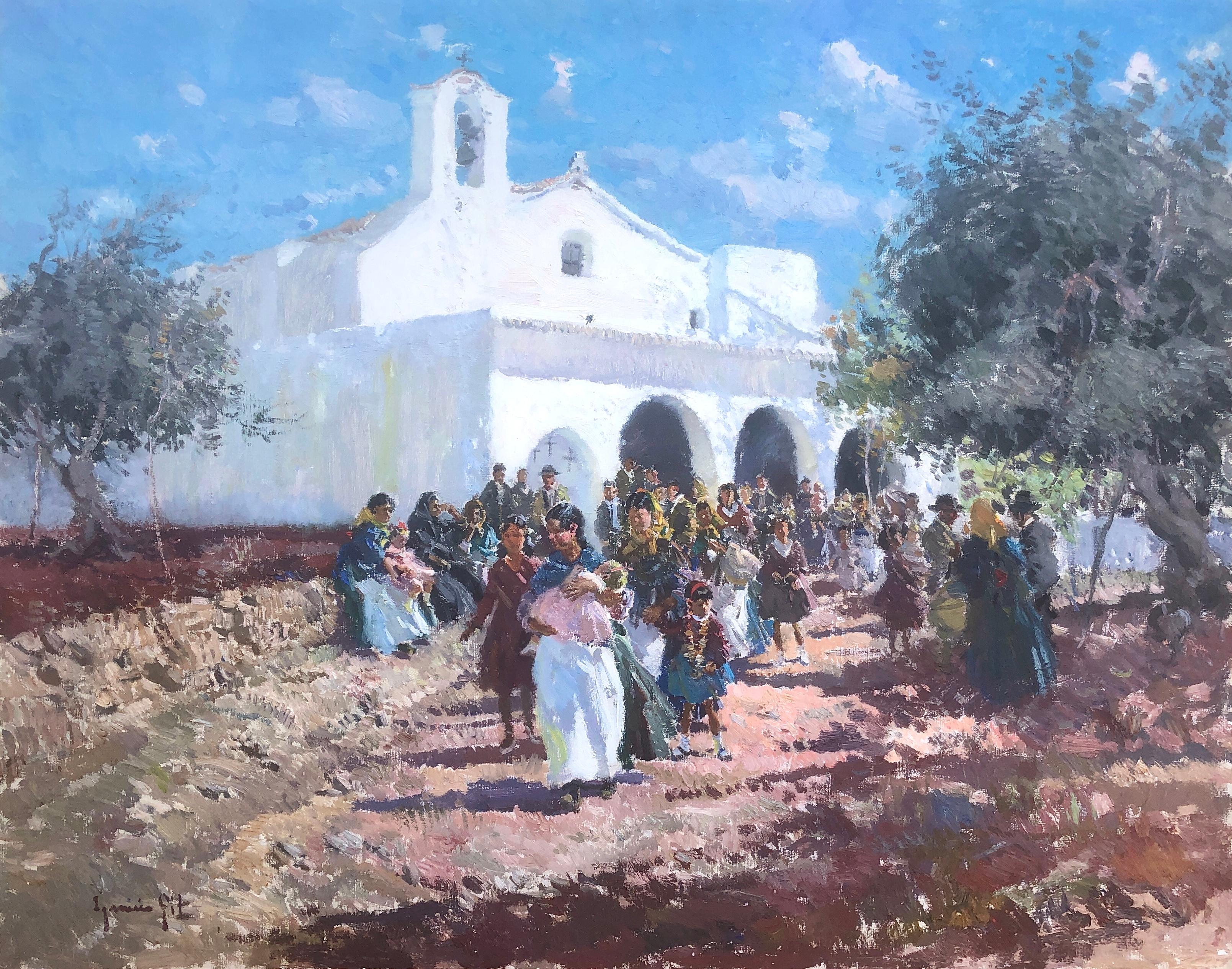 people from ibiza Spain oil on canvas painting spanish urbanscape