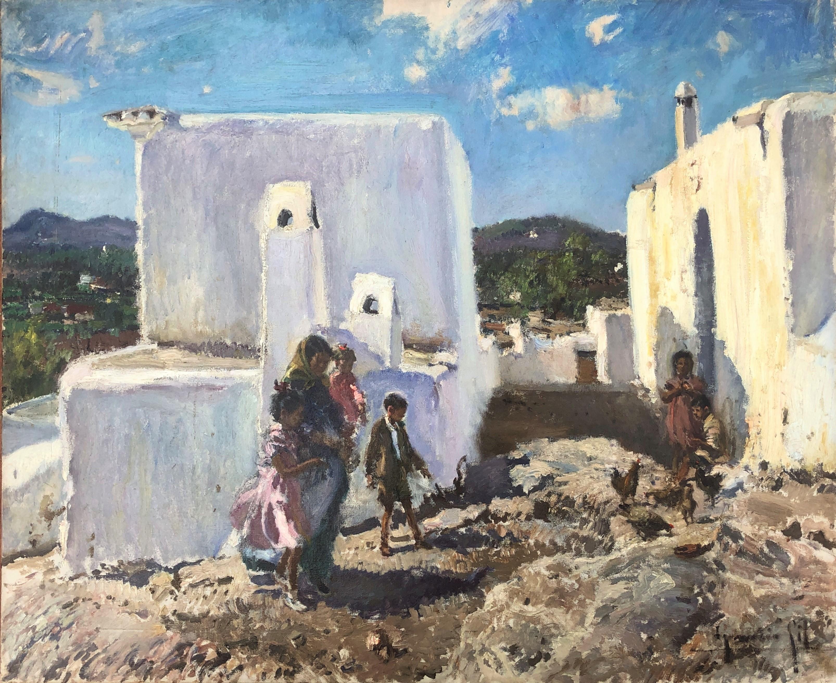 people of ibiza Spain oil on canvas painting