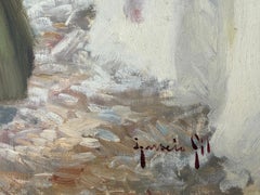 Calle en Ibiza con niños Paisaje marino español pintura al óleo sobre lienzo