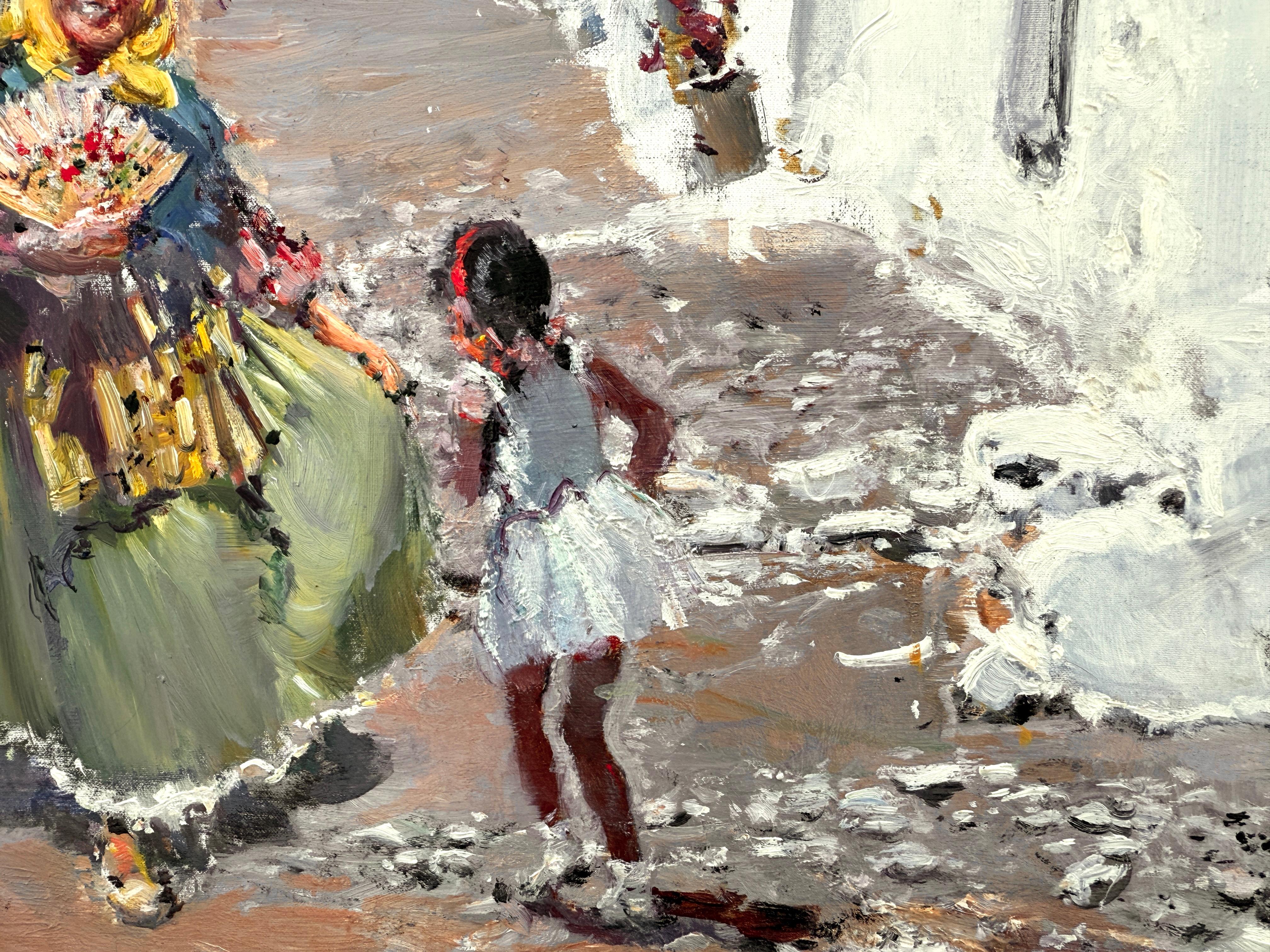 Calle en Ibiza con Figuras óleo sobre lienzo pintura mediterránea española - Painting Posimpresionista de Ignacio Gil Sala