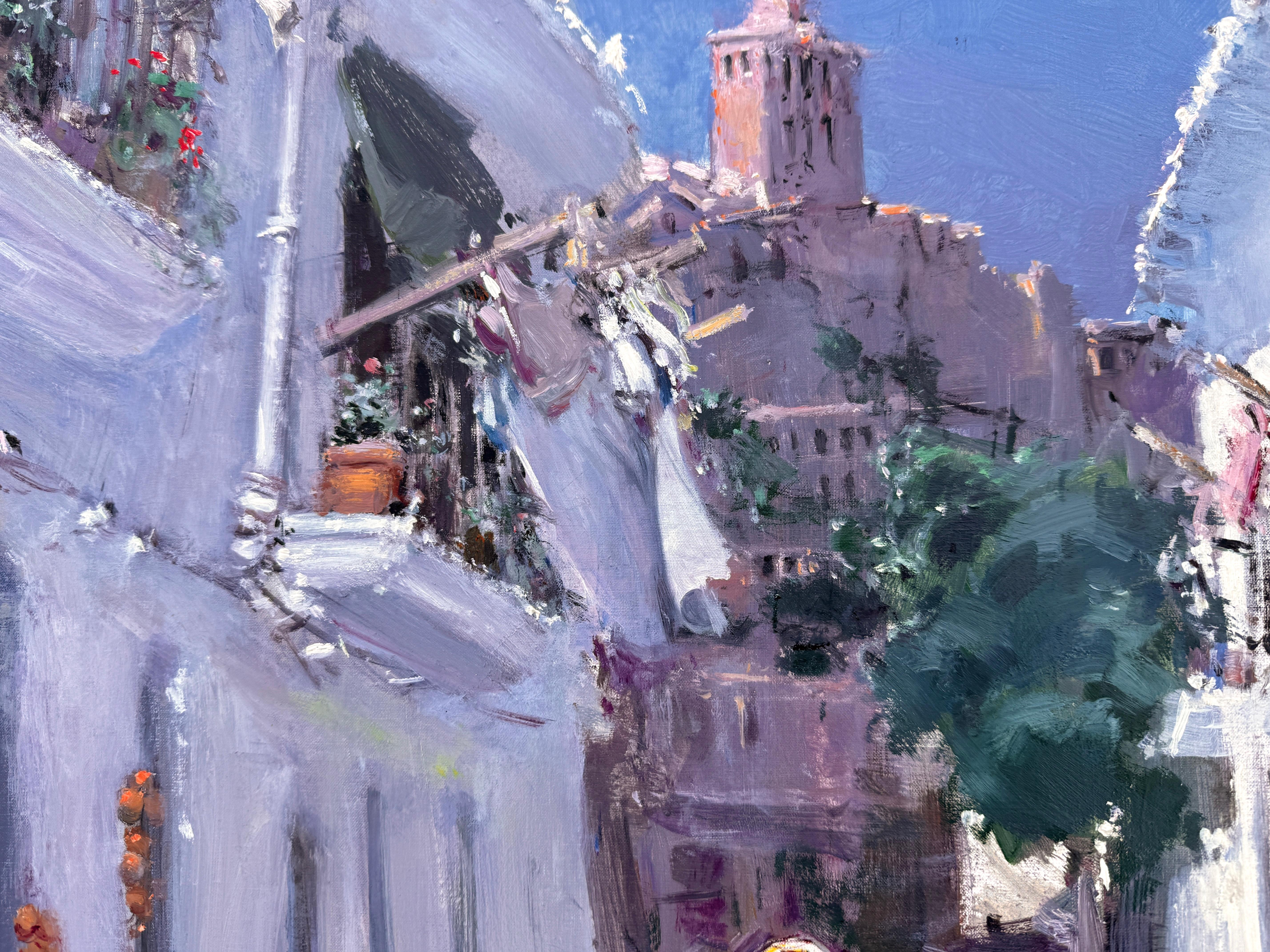 Calle en Ibiza con Figuras óleo sobre lienzo pintura mediterránea española en venta 2