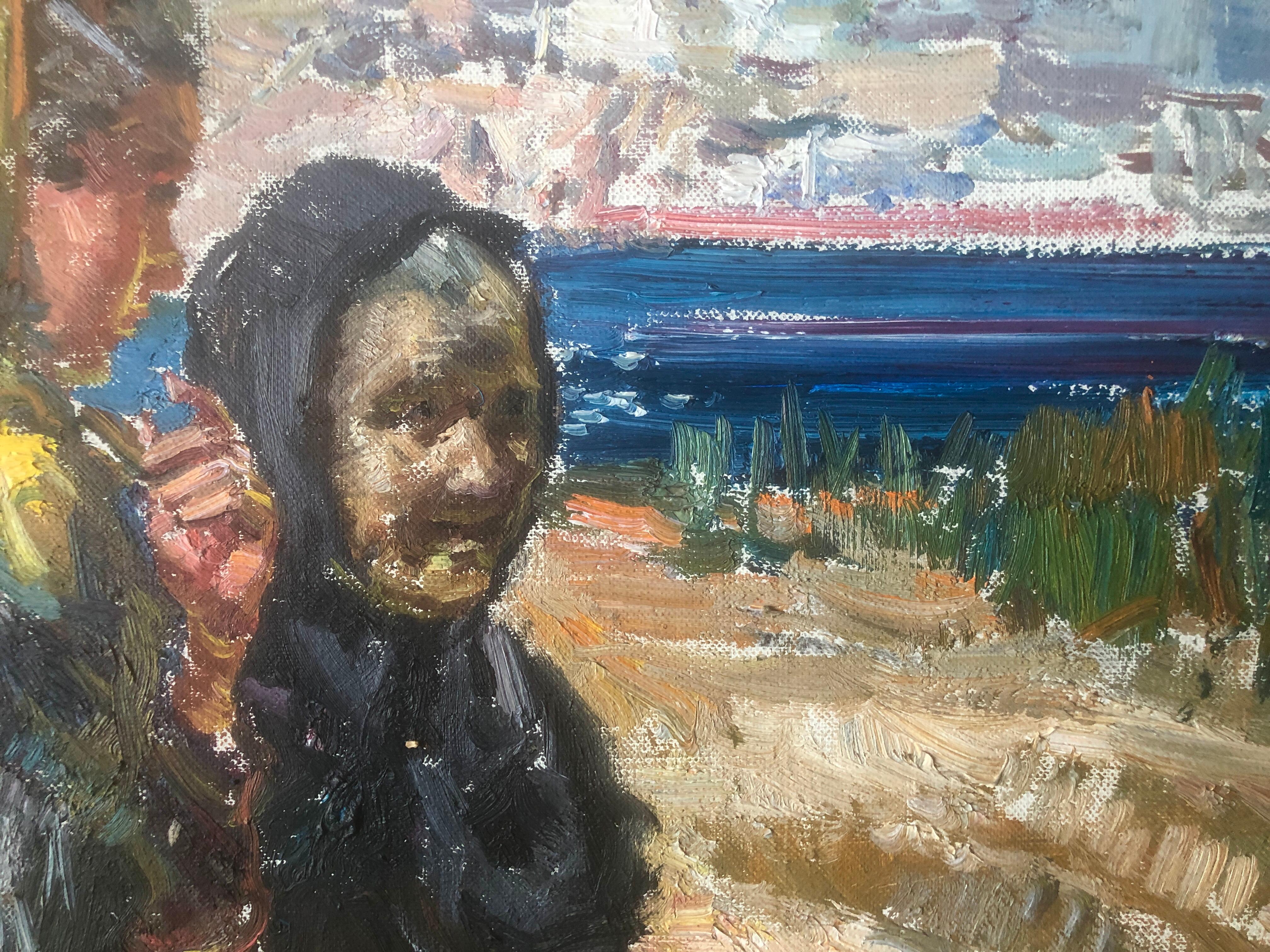Femmes d'Ibiza Espagne huile sur toile peinture espagnole paysage marin méditerranéen - Post-impressionnisme Painting par Ignacio Gil Sala