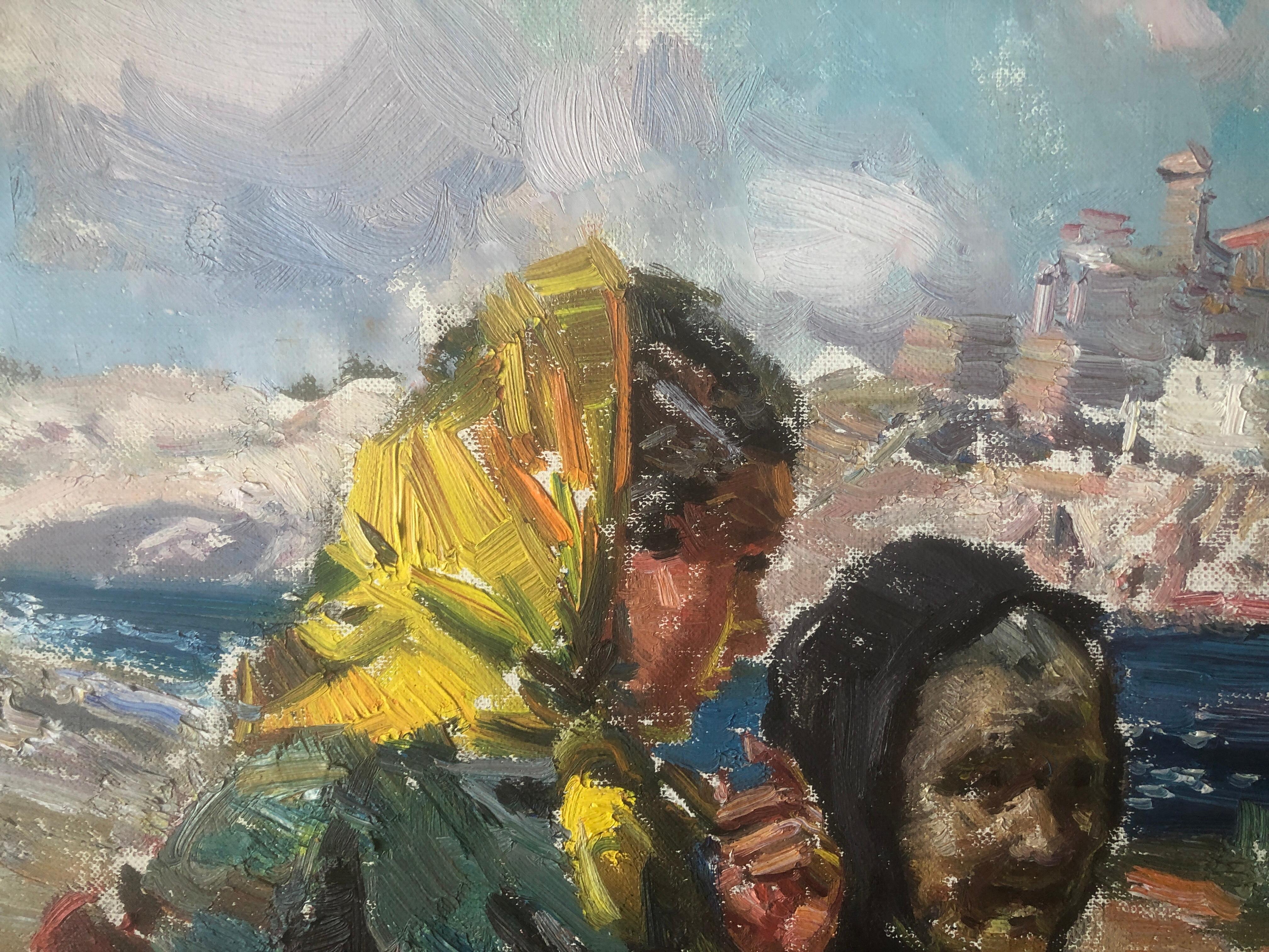 Women from ibiza Spain oil on canvas painting spanish seascape mediterranean - Post-Impressionist Painting by Ignacio Gil Sala