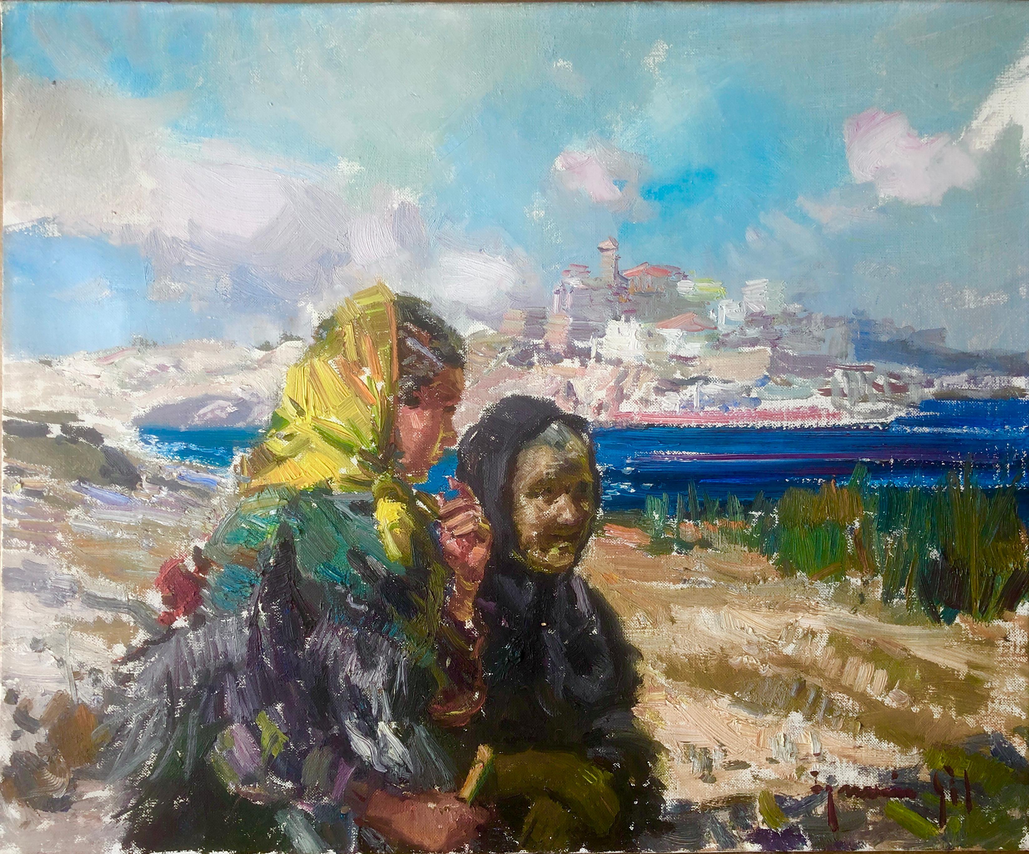 Women from ibiza Spain oil on canvas painting spanish seascape mediterranean