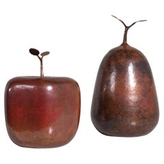 Pair of Ignacio Punzo Angel Hammered Copper Fruit Sculptures