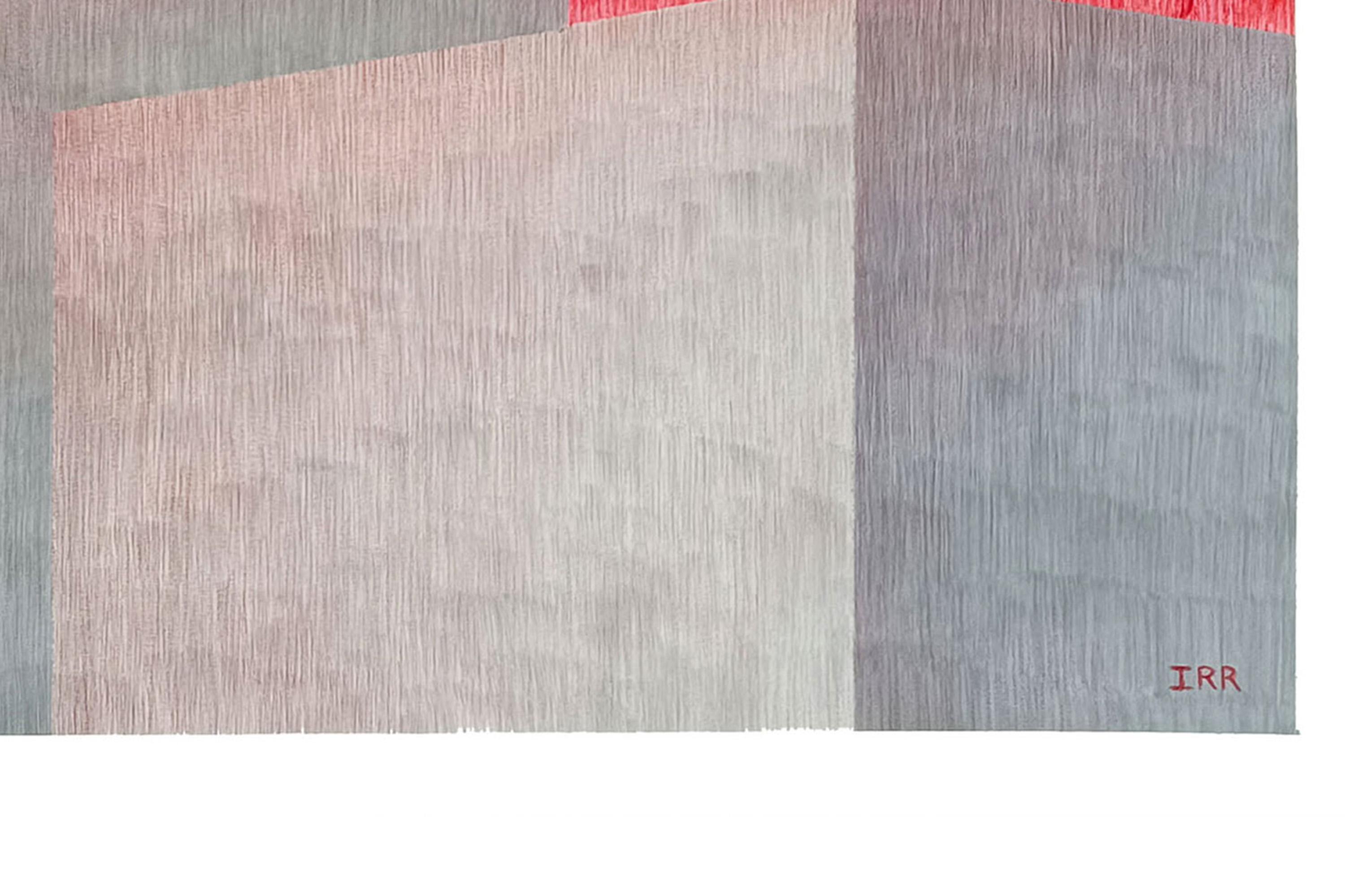 Pintura de Arquitectura Brutalista de Edificio Industrial, Cielo Rosa Flamingo, Papel en venta 4