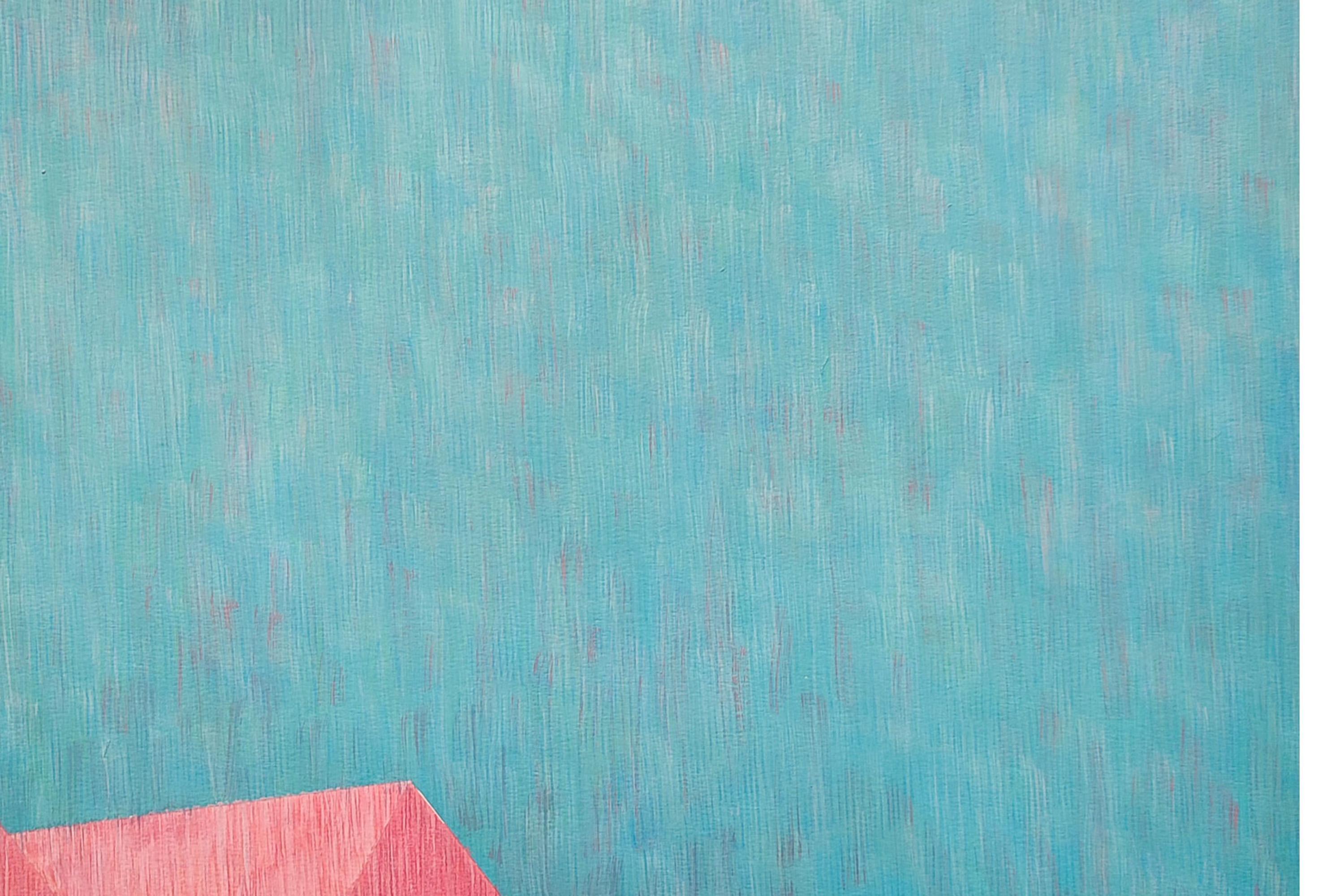 Architecture minimaliste, peinture de paysage en rose et turquoise, industrielle - Contemporain Painting par Ignacio Reina