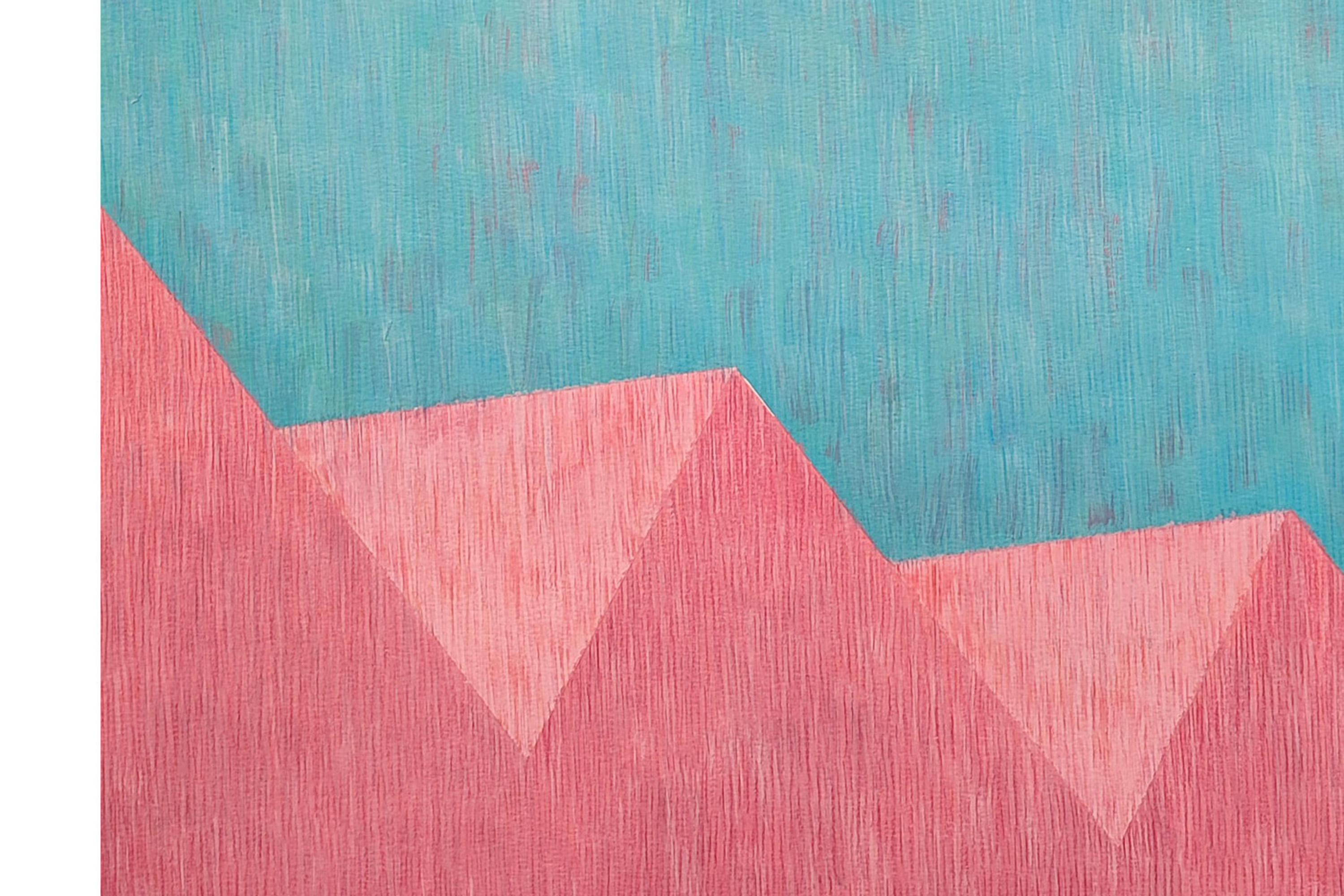 Architecture minimaliste, peinture de paysage en rose et turquoise, industrielle en vente 3