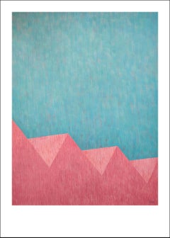 Architecture minimaliste, peinture de paysage en rose et turquoise, industrielle