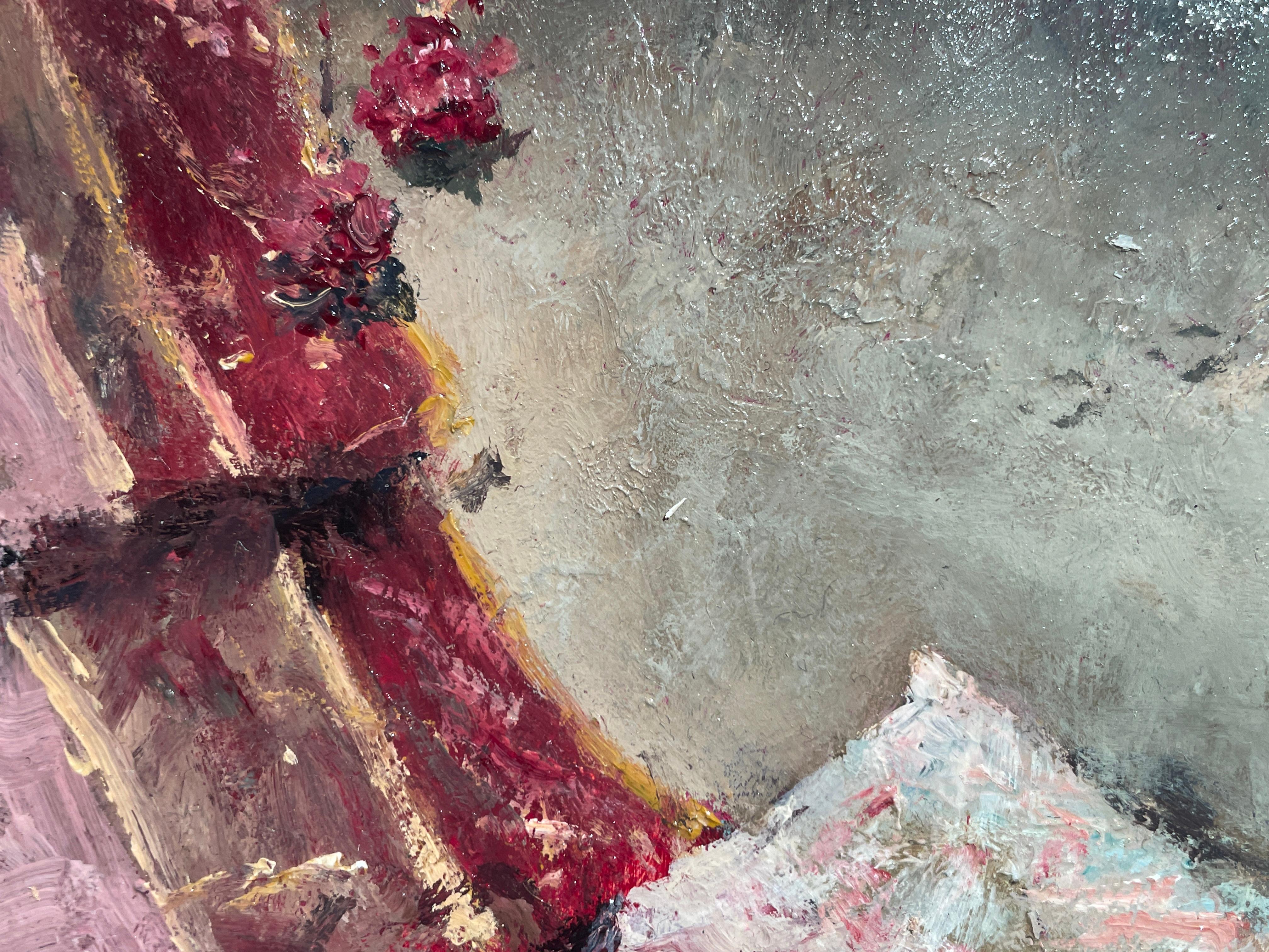 'Odalisque' Contemporary Nude, Figurative painting of a woman on a bed, pink For Sale 1
