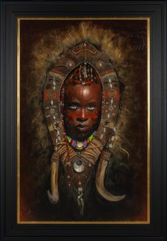 'Shujaa' Contemporary African Tribal portrait of a woman wearing a head dress