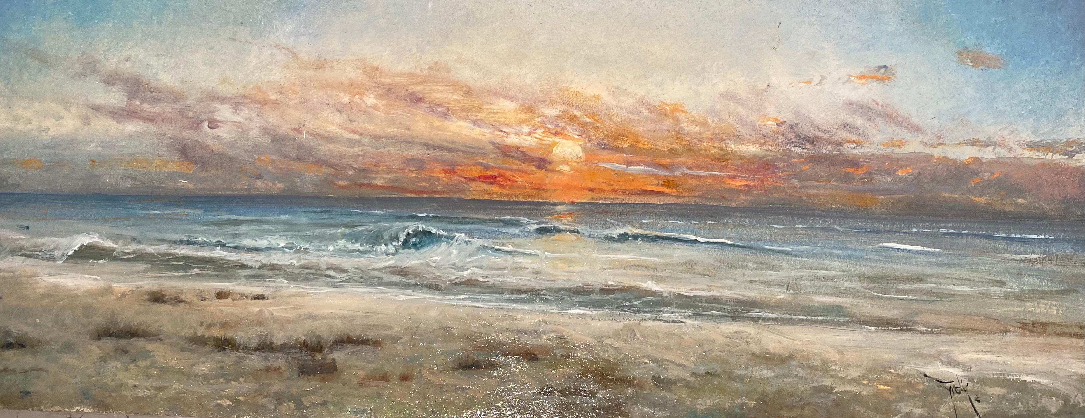 Ignacio Trelis  Landscape Painting - 'Sunset Beach' Contemporary Seascape painting of the waves, sand and setting sun