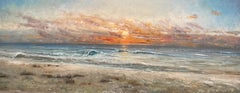 'Sunset Beach' Contemporary Seascape painting of the waves, sand and setting sun