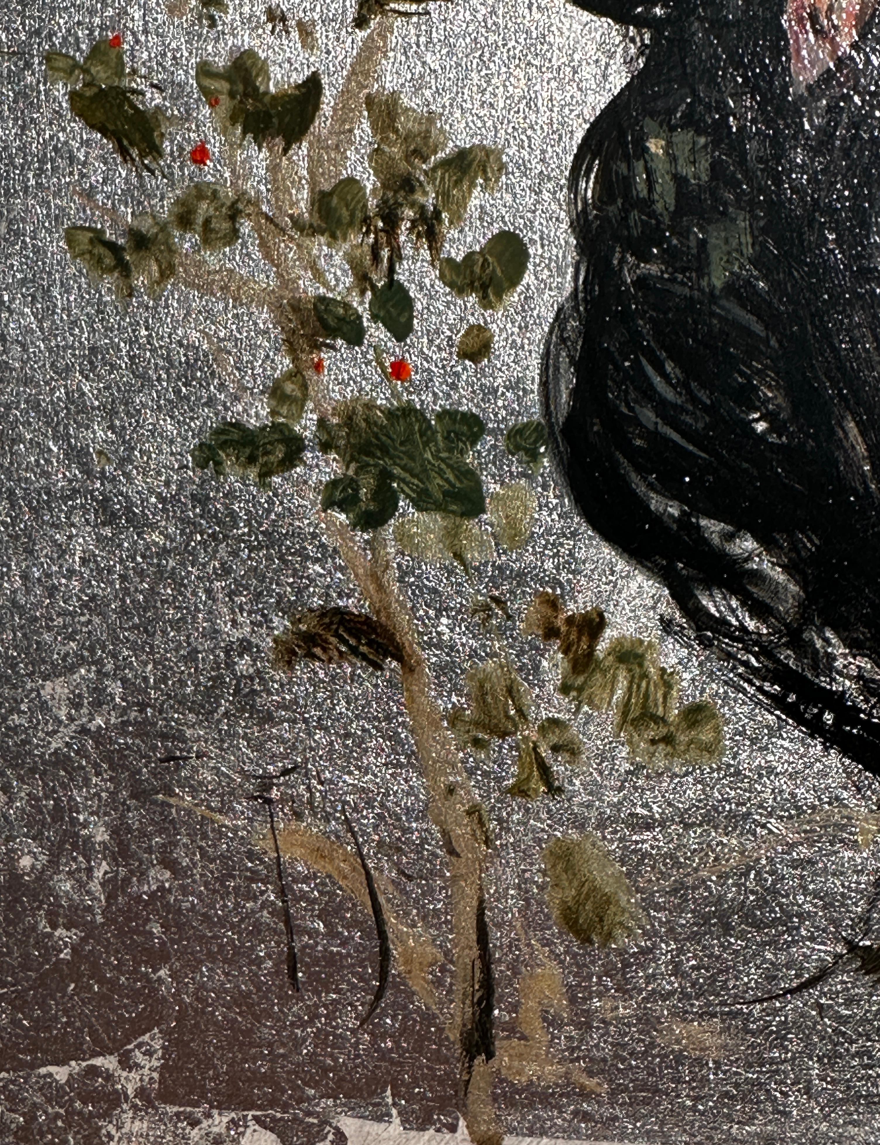 Schwalbe' Blattsilber mit weiblichem Porträt und Schwalbe, Natur  (Zeitgenössisch), Painting, von Ignacio Trelis 