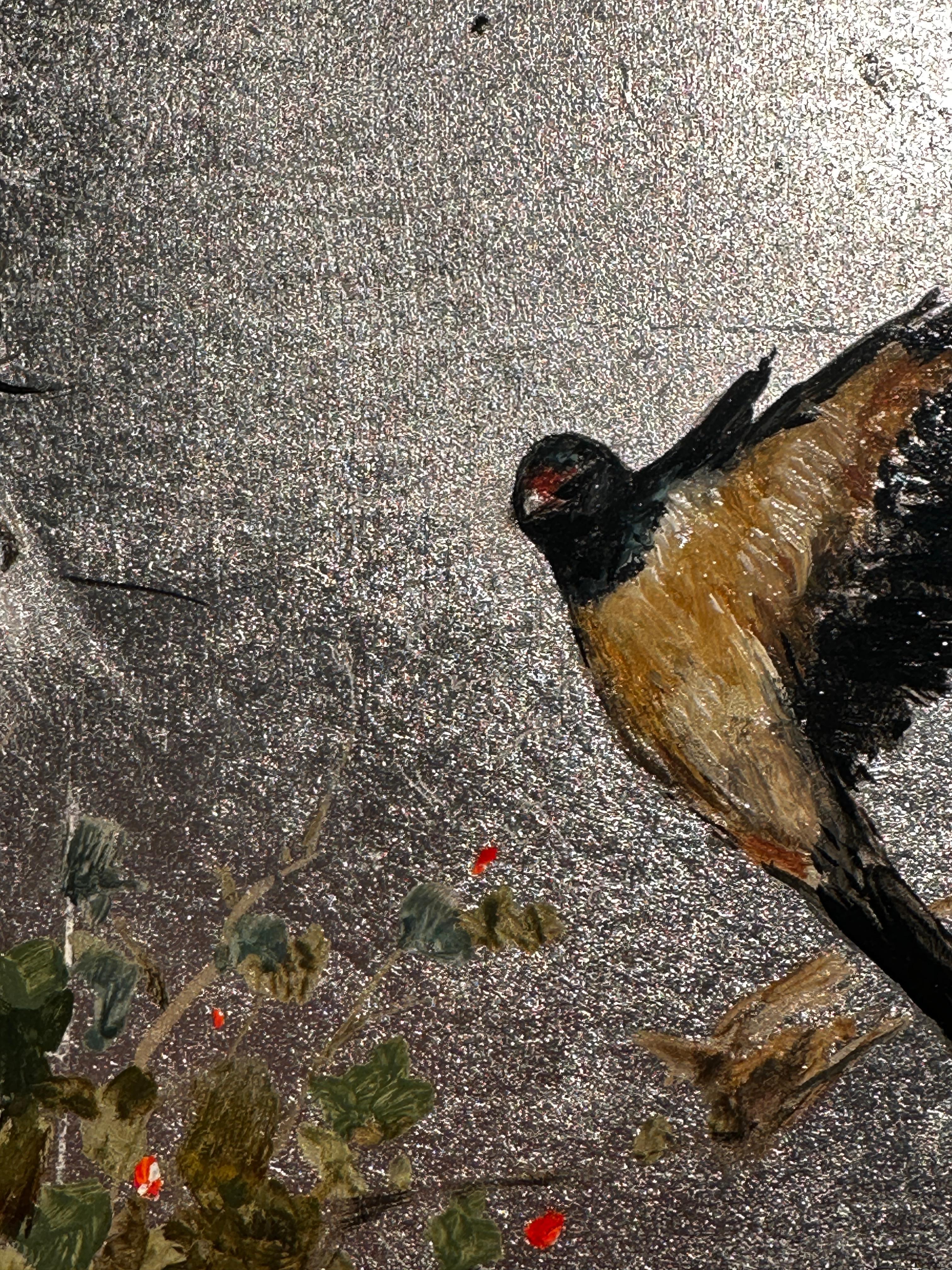 'Golondrina' Pintura en pan de plata de un retrato femenino y un ave golondrina, naturaleza en venta 1