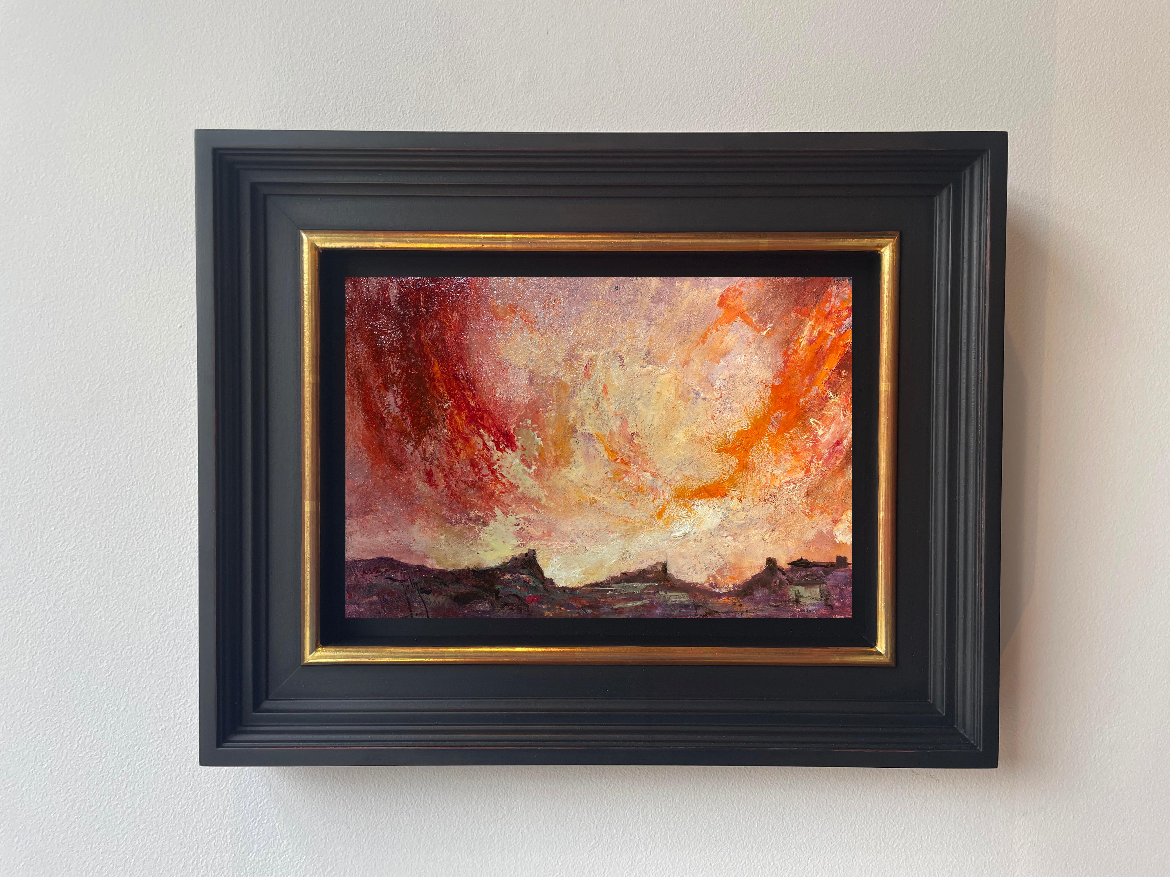 Landscape Painting de Ignacio Trelis  - La tormenta que se avecina" Pintura contemporánea colorida con rojos, naranjas y rosas