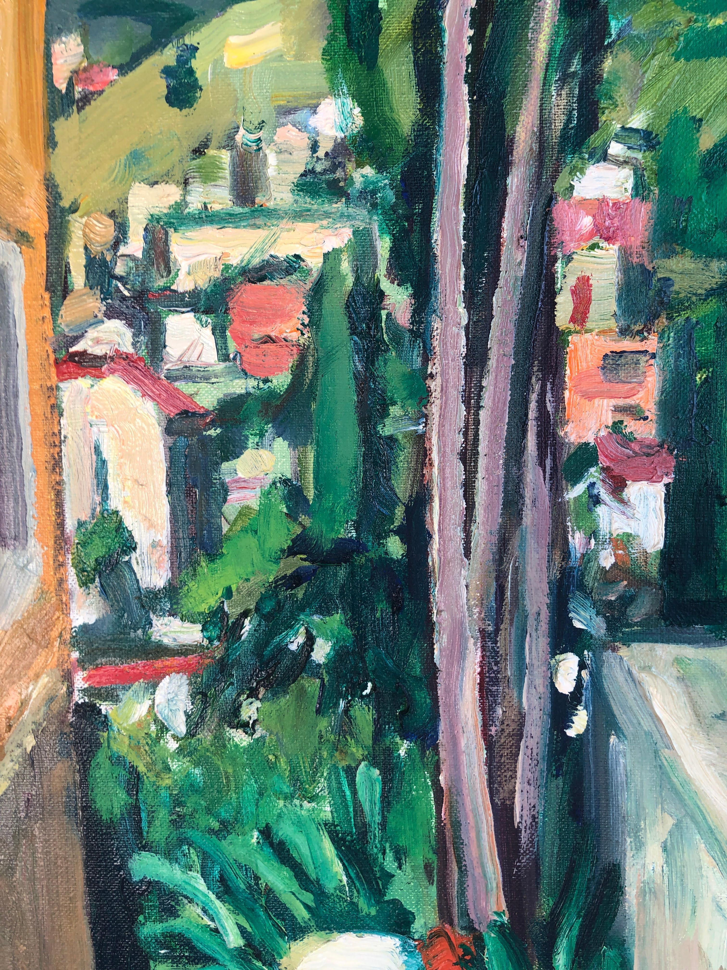 Garden Corner original fauvist oil on canvas landscape painting - Brown Landscape Painting by Ignasi Mundó