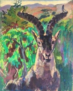 Hispanic Goat landscape oil on canvas painting