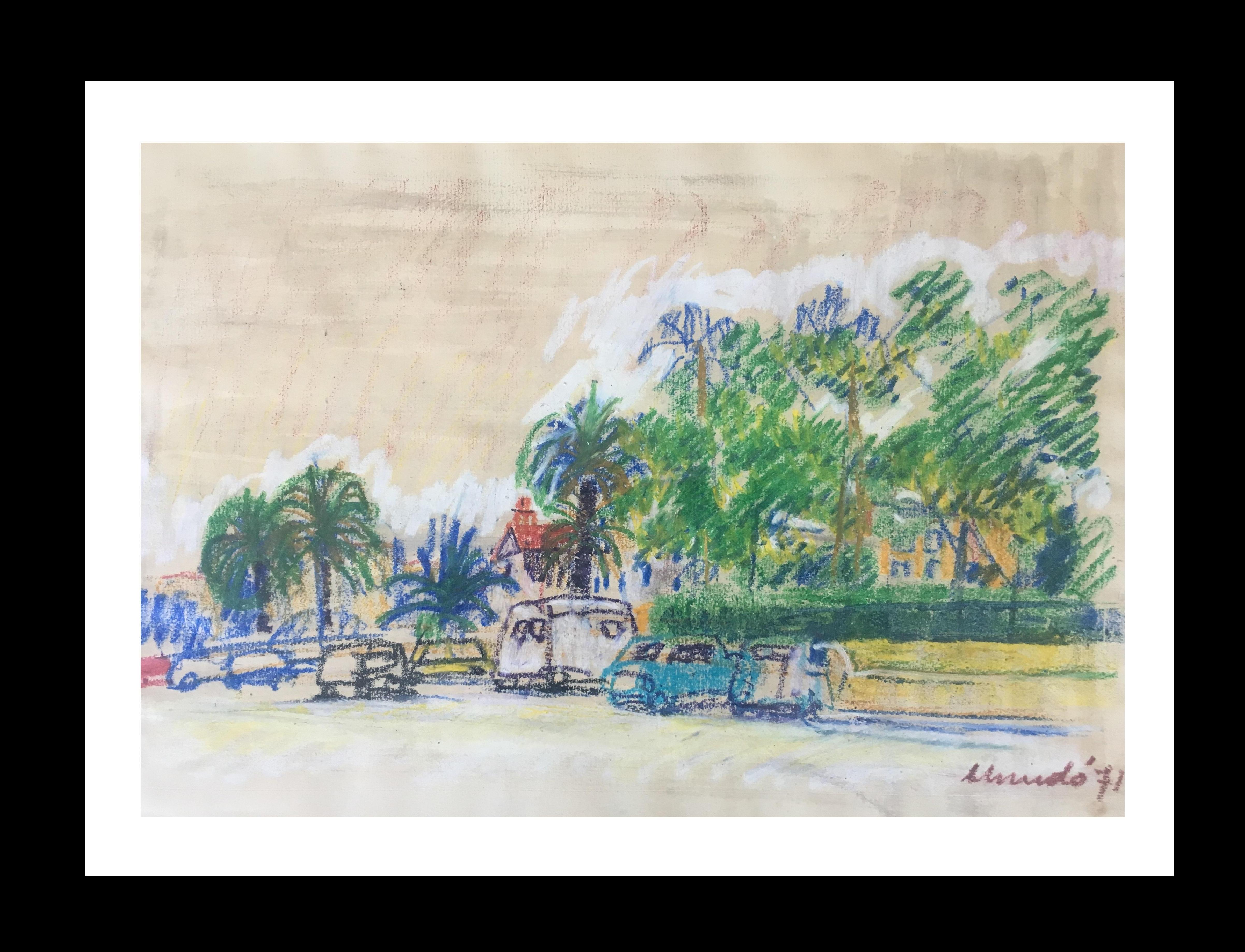 Landscape Painting Ignasi Mundó - I. Mundo 12 Barcelona street peinture à l'aquarelle originale