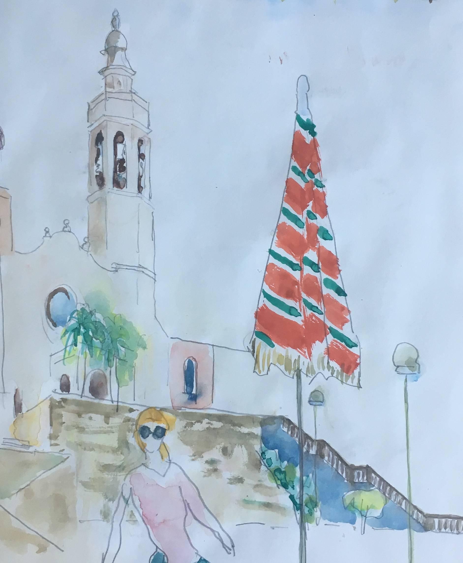 SITGES. Barcelona original watercolor painting. 
MUNDO Ignasi 
Ignasi Mundó trained at the School of La Lonja, with Joaquín Mir, Mariano Pidelaserra and Manolo Hugué. In 1945 he received a scholarship travels to Paris, and later made several study