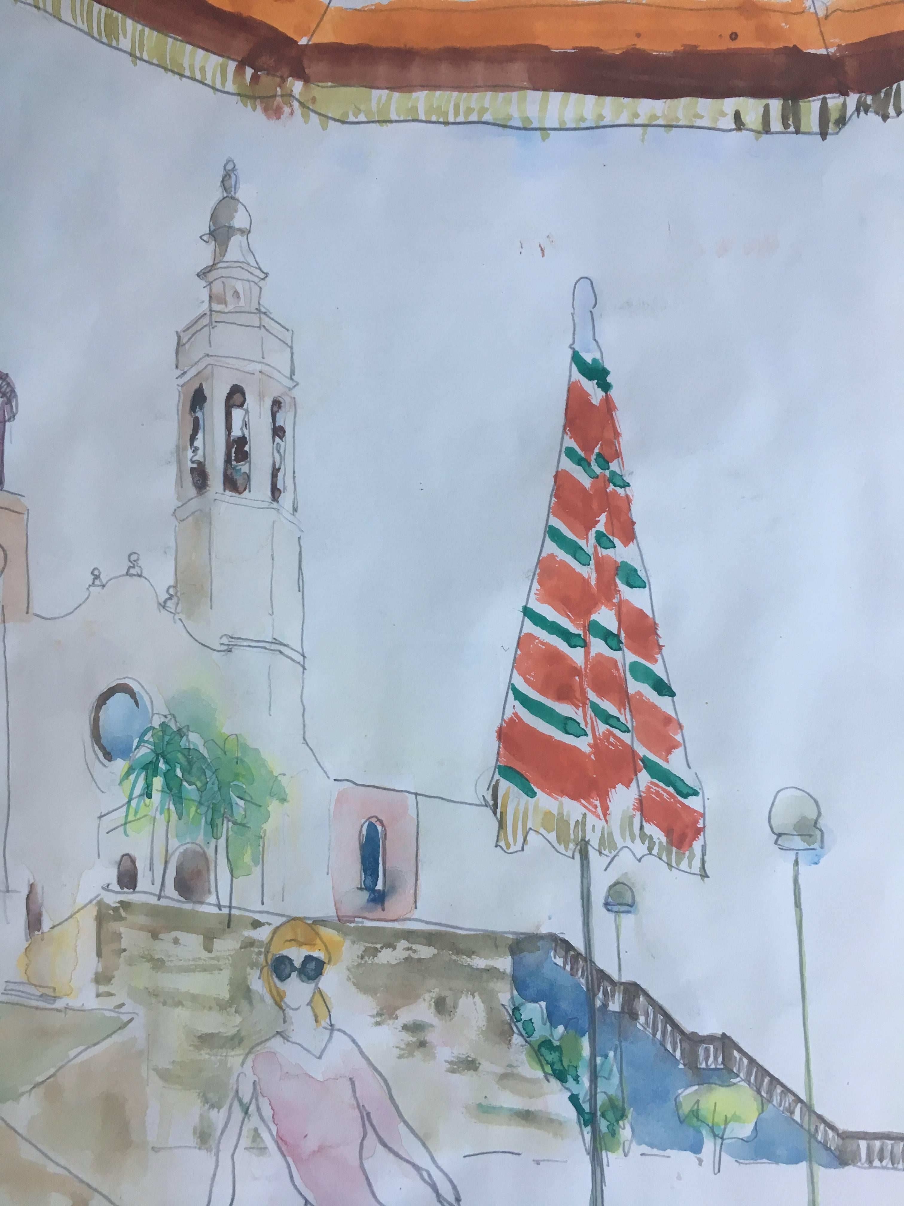 I. Mundo   Sitges. Barcelona. vertical.  original watercolor painting For Sale 1
