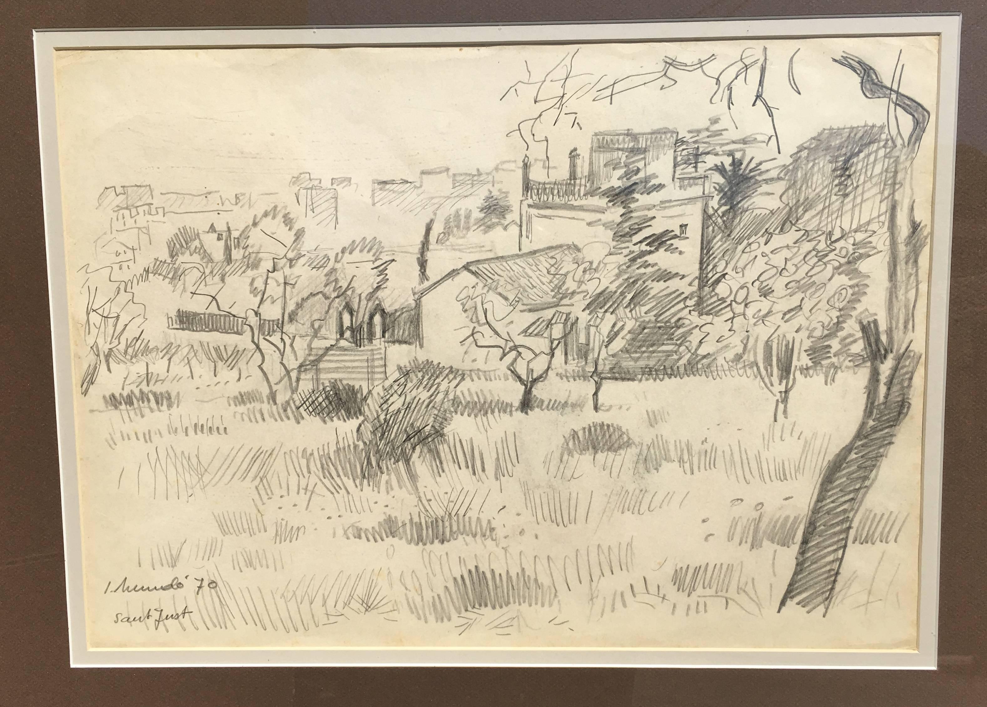  1970-BARCELONA Landschaft Original-Graffiti-Gemälde. 
MUNDO Ignasi 
Ignasi Mundó erhielt seine Ausbildung an der Schule von La Lonja bei Joaquín Mir, Mariano Pidelaserra und Manolo Hugué. Im Jahr 1945 erhielt er ein Stipendium für eine Reise nach