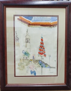 I. Mundo Sitges. Barcelone. vertical. aquarelle originale