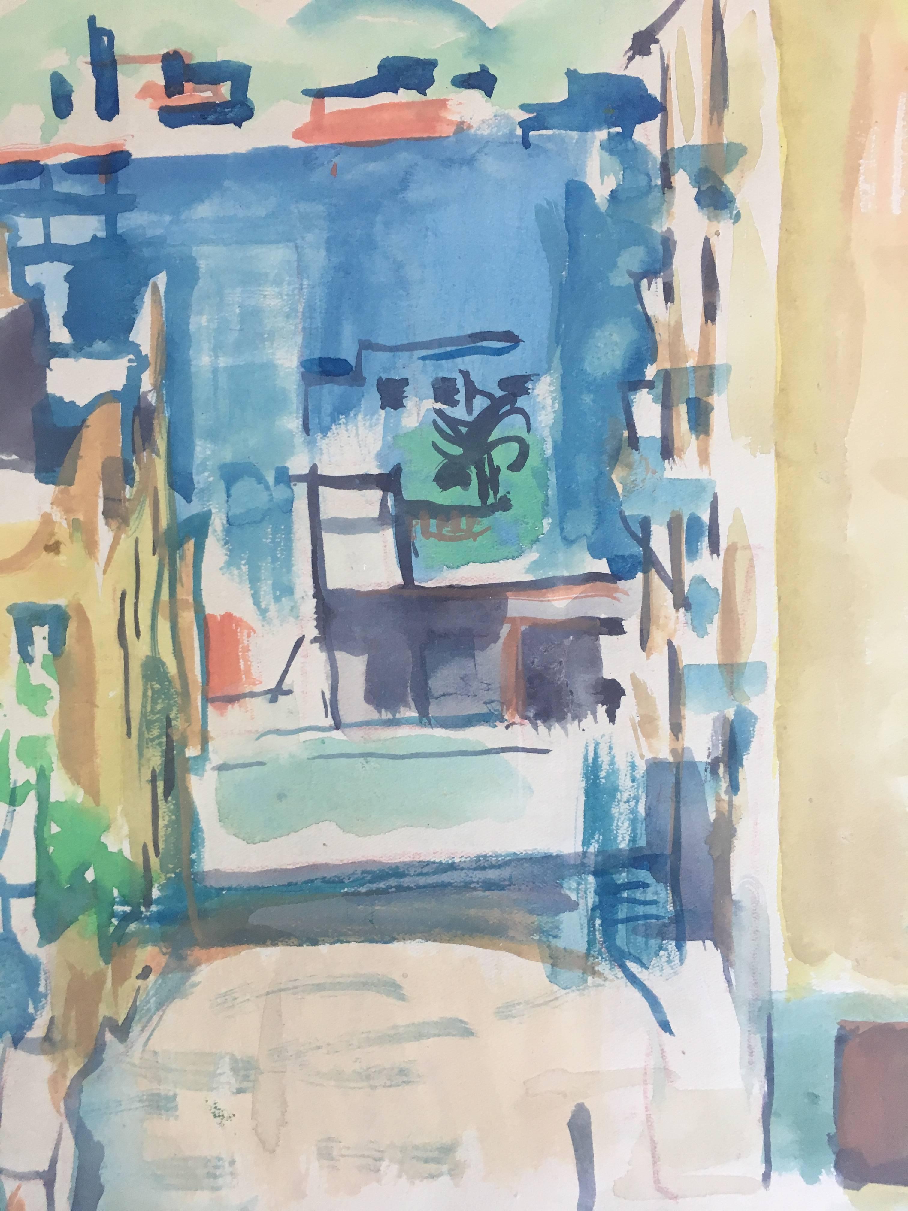 I. Mundo  verticale. BARCELONA STREET, peinture à l'aquarelle originale - Expressionniste Painting par Ignasi Mundó