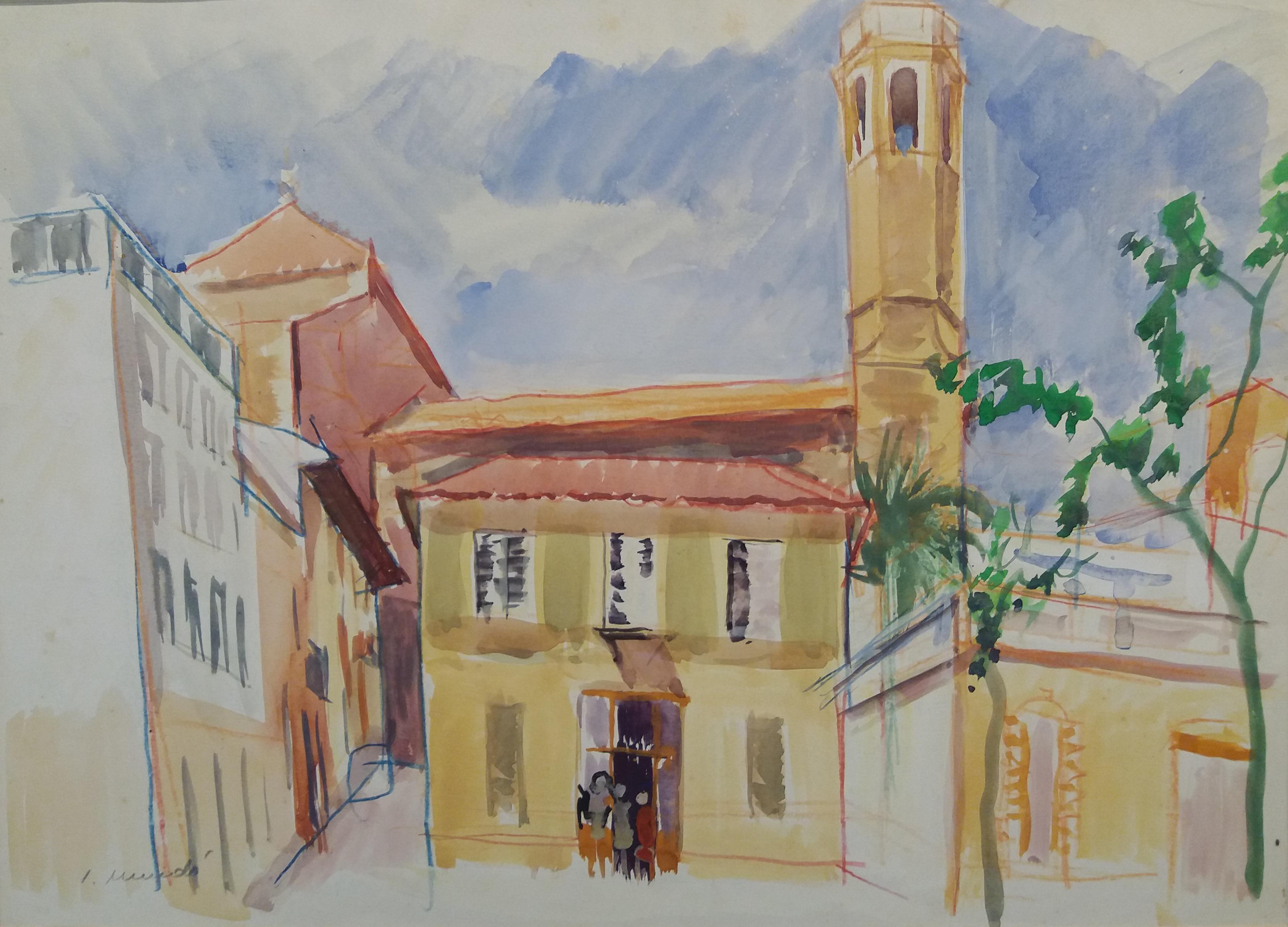 Ignasi Mundo.  Barcelona watercolor original paper expressionist painting - Painting by Ignasi Mundó
