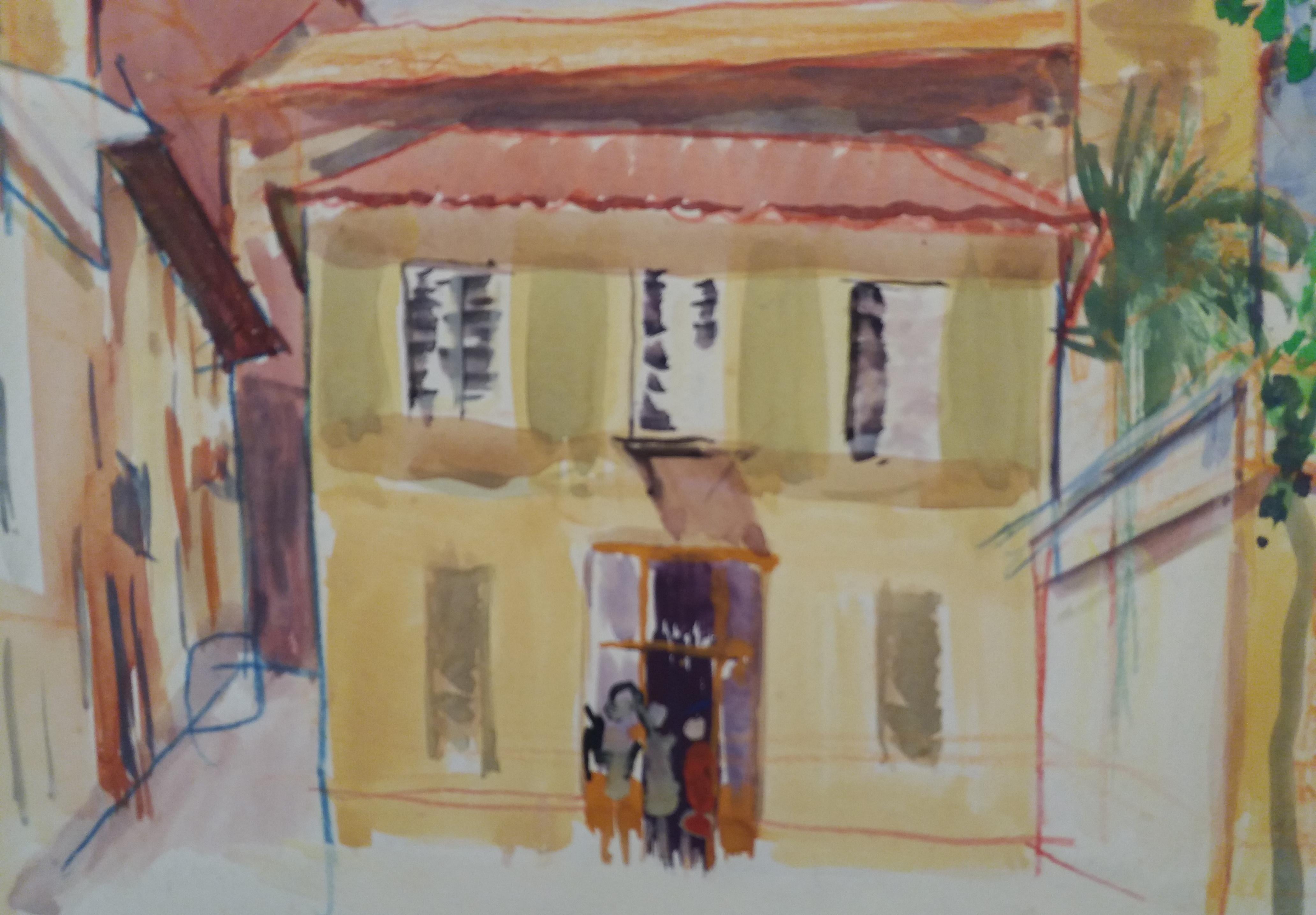 Ignasi Mundo.  Barcelona watercolor original paper expressionist painting - Gray Landscape Painting by Ignasi Mundó