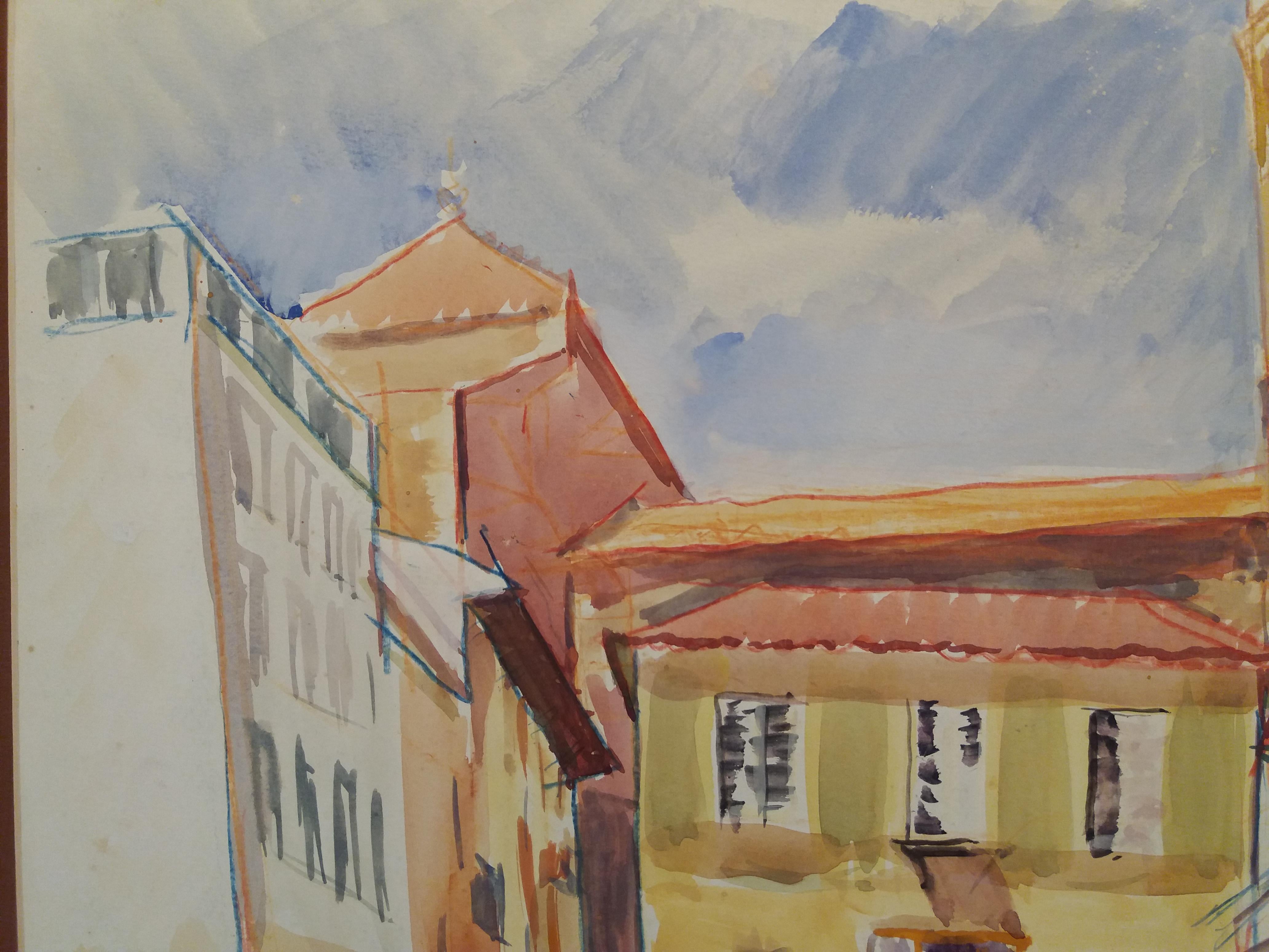 Ignasi Mundo.  Barcelona, Aquarell, originales expressionistisches Papiergemälde im Angebot 1