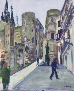 Plaza nueva Barcelona, Espagne, peinture à l'huile sur toile, paysage urbain