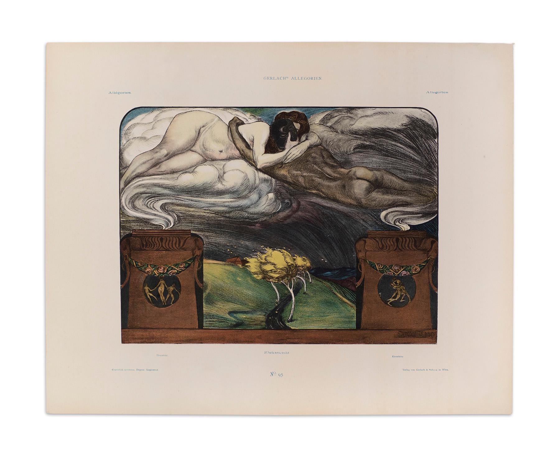Electricidad de Ignatius Taschner, litografía Art Nouveau, 1897 en venta 1