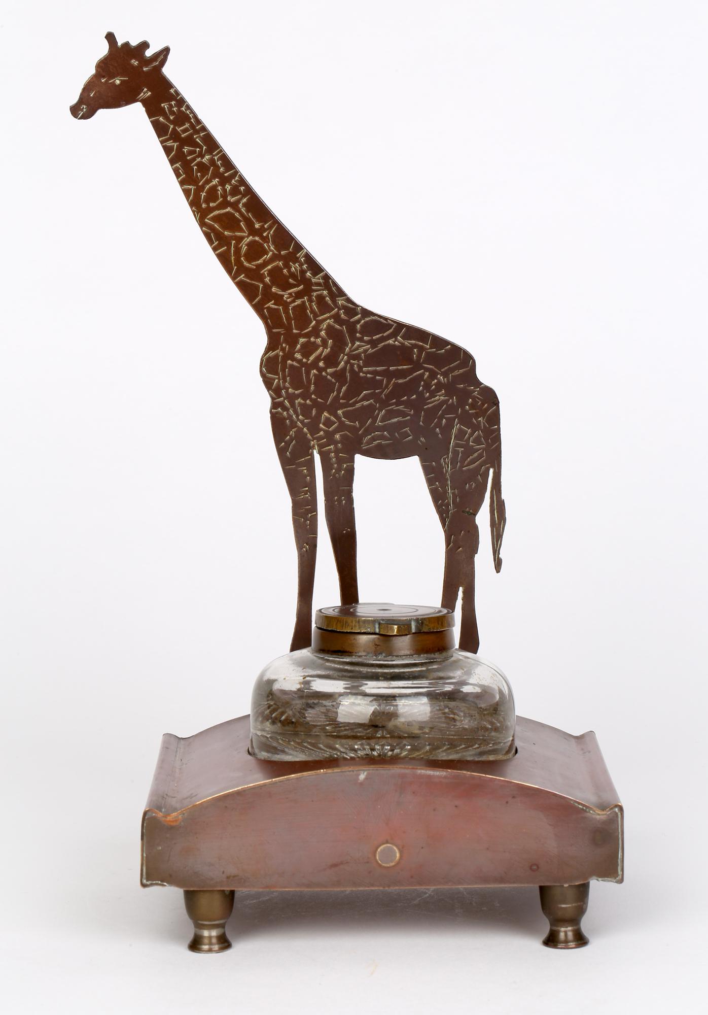 Copper Ignatius Taschner 'German, 1871-1913' Jugendstil Giraffe Mounted Ink Stand