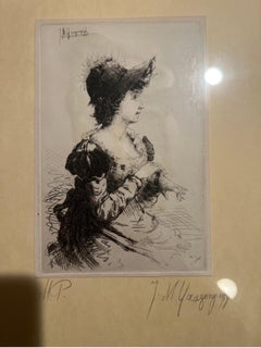 Ignaz Marcel Gaugengigl (German, 1855-1932) Profile of a Women Drypoint etching