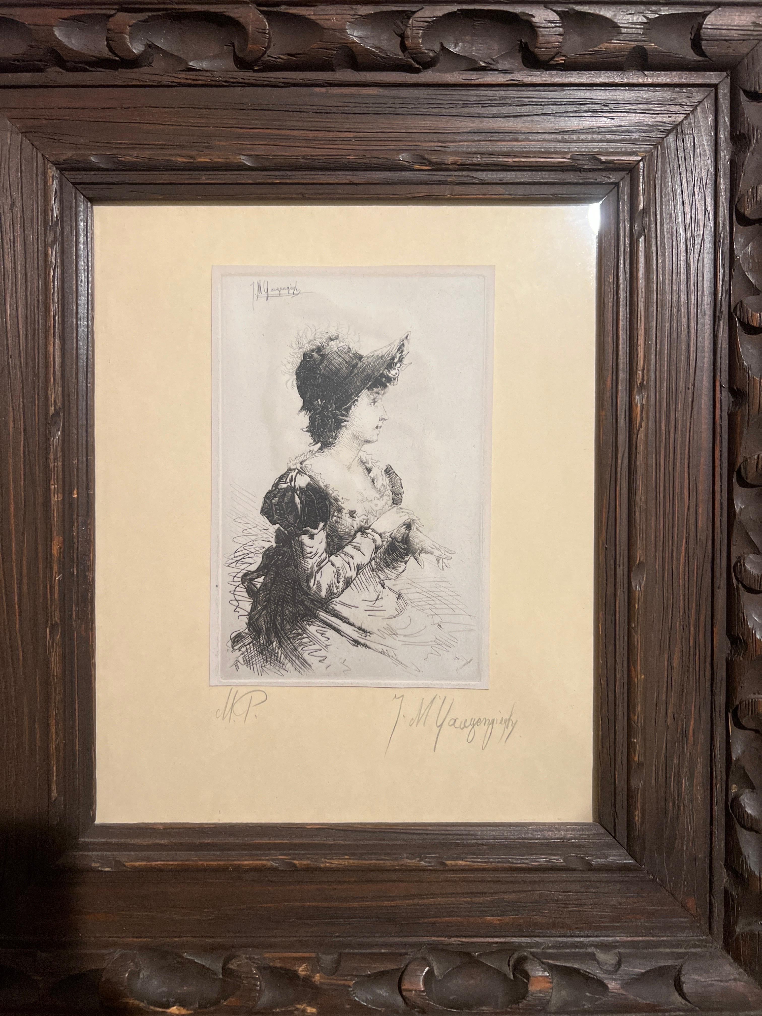 Art Nouveau Ignaz Marcel Gaugengigl (German, 1855-1932) Profile of a Women Drypoint etching For Sale