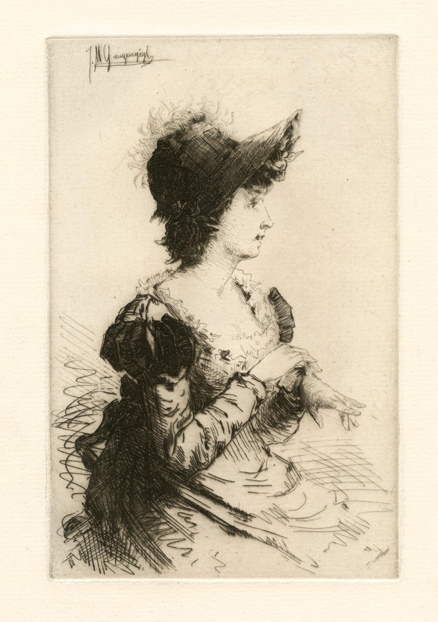"A Maiden Fair to See" original etching - Print by Ignaz Marcel Gaugengigl