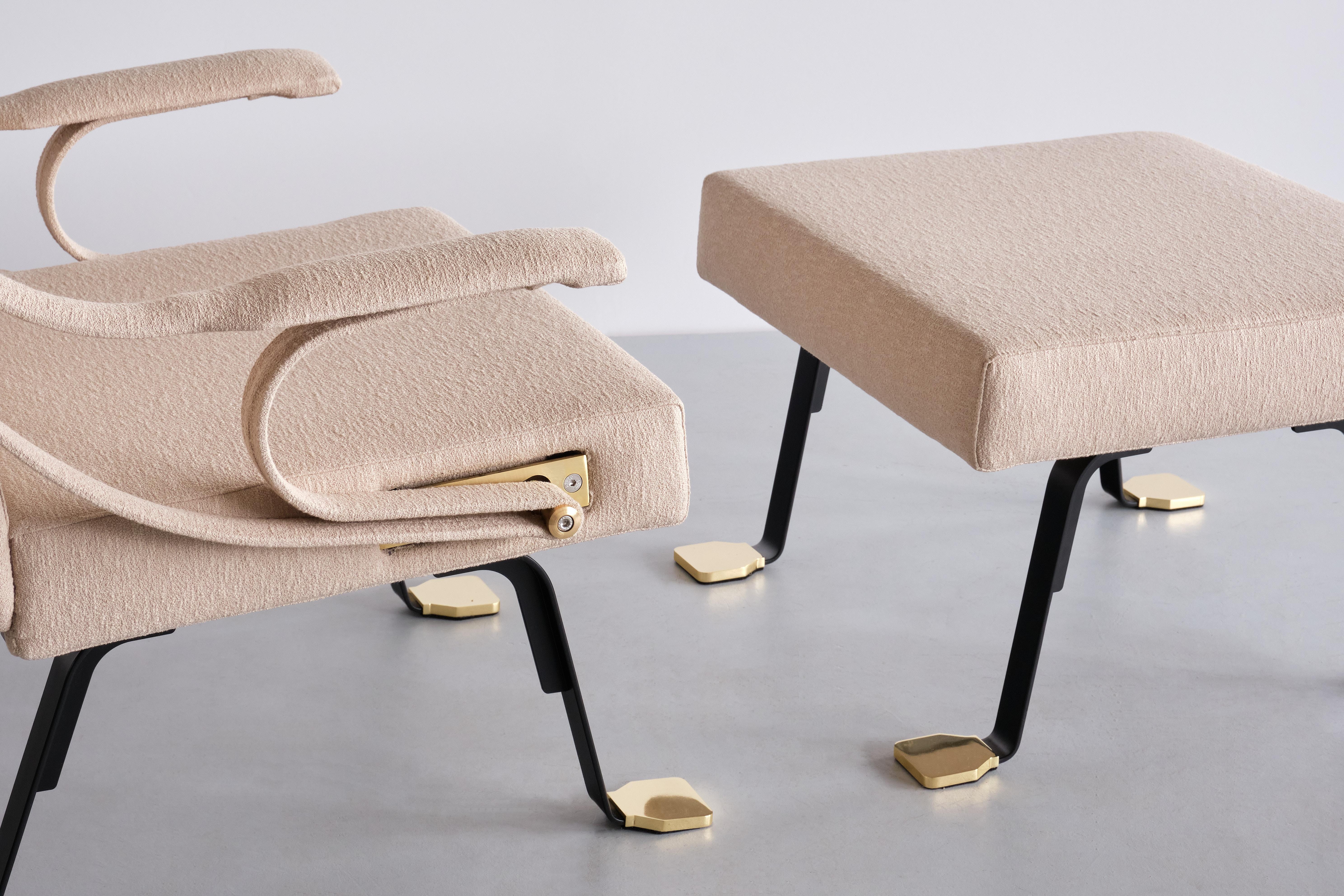 Brass Ignazia Gardella 'Digamma' Armchair and Ottoman in Beige Loro Piana Fabric, 2023