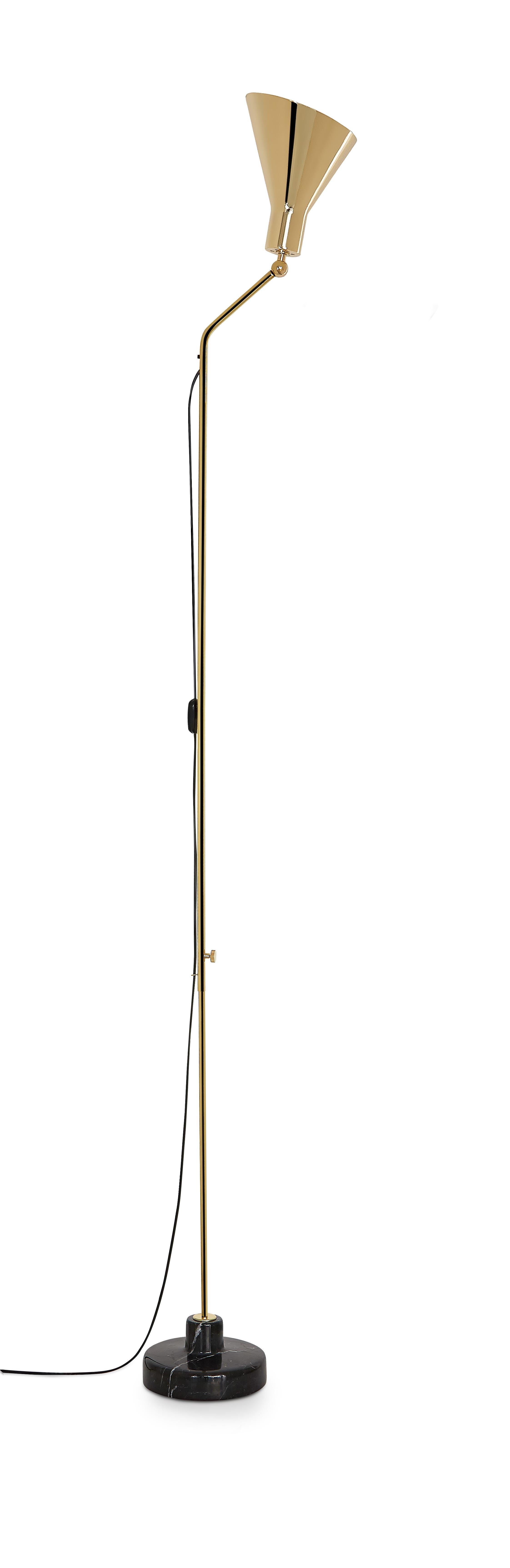 Mid-Century Modern Ignazio Gardella 'Alzabile' Floor Lamp in Brass and Black Marble for Tato Italia For Sale