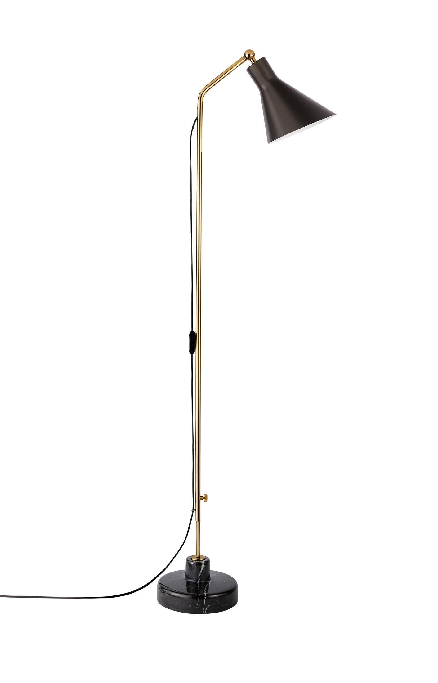 Metal Ignazio Gardella 'Alzabile' Floor Lamp in Brass and Black Marble for Tato Italia For Sale