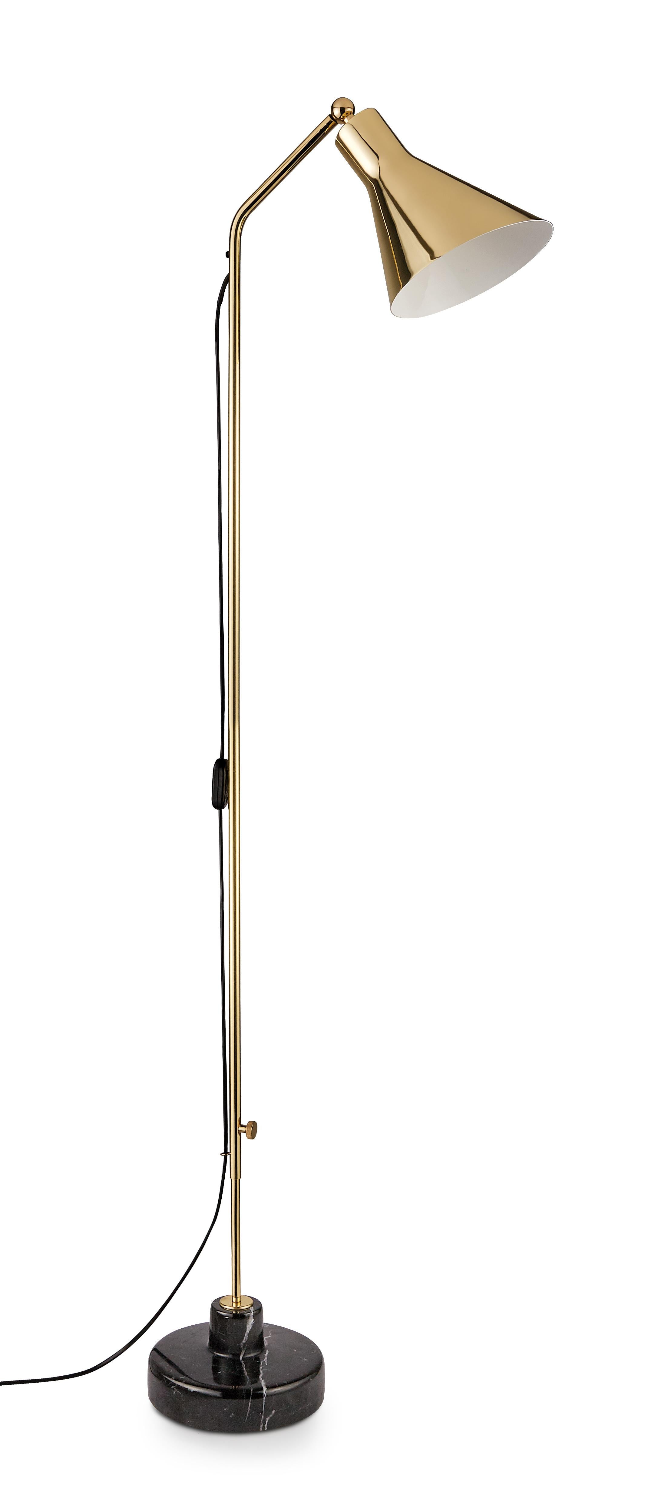 Ignazio Gardella Alzabile Floor Lamp in Brass and Black Marble for Tato Italia.

Executed in black Marquinia marble, manganese shade and polished brass. Height and shade are adjustable as seen in the photos. 

Price is per item. Available to order